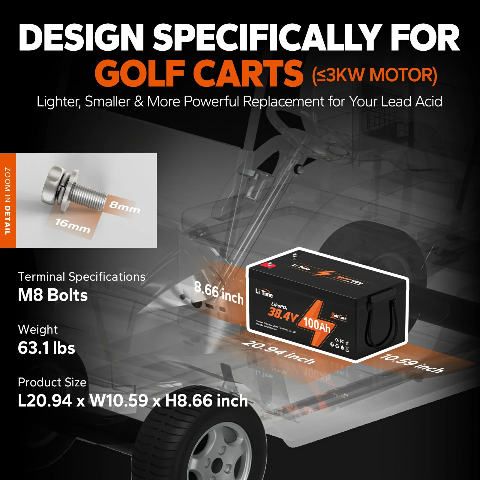 ✅Like New✅LiTime 36V 100Ah Lithium Golf Cart battery, 200A BMS, 3840Wh Energy