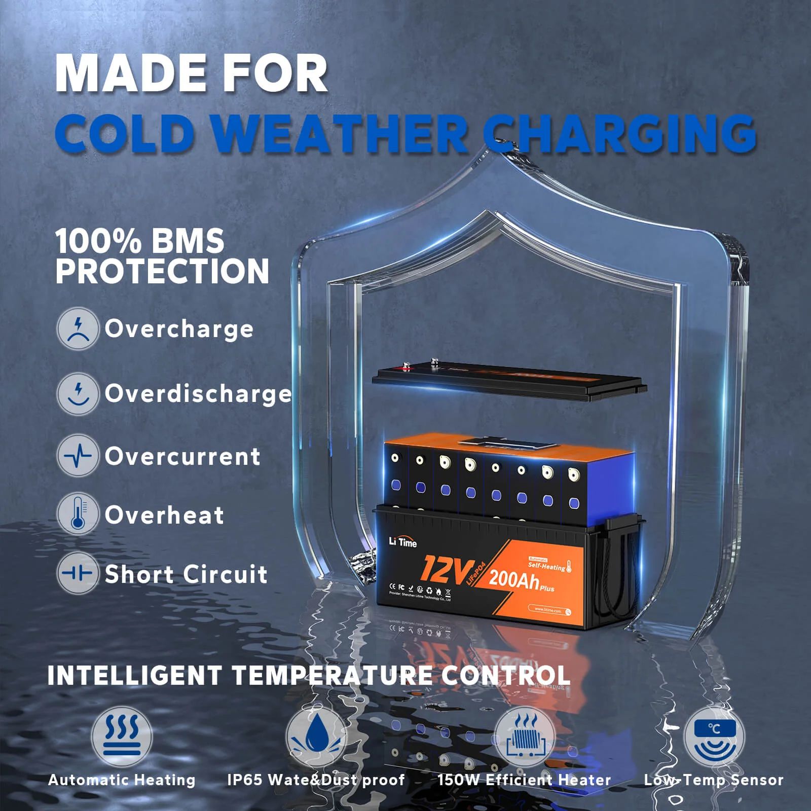 ✅Like New✅LiTime 12V 200Ah Plus Self-Heating LiFePO4 Battery