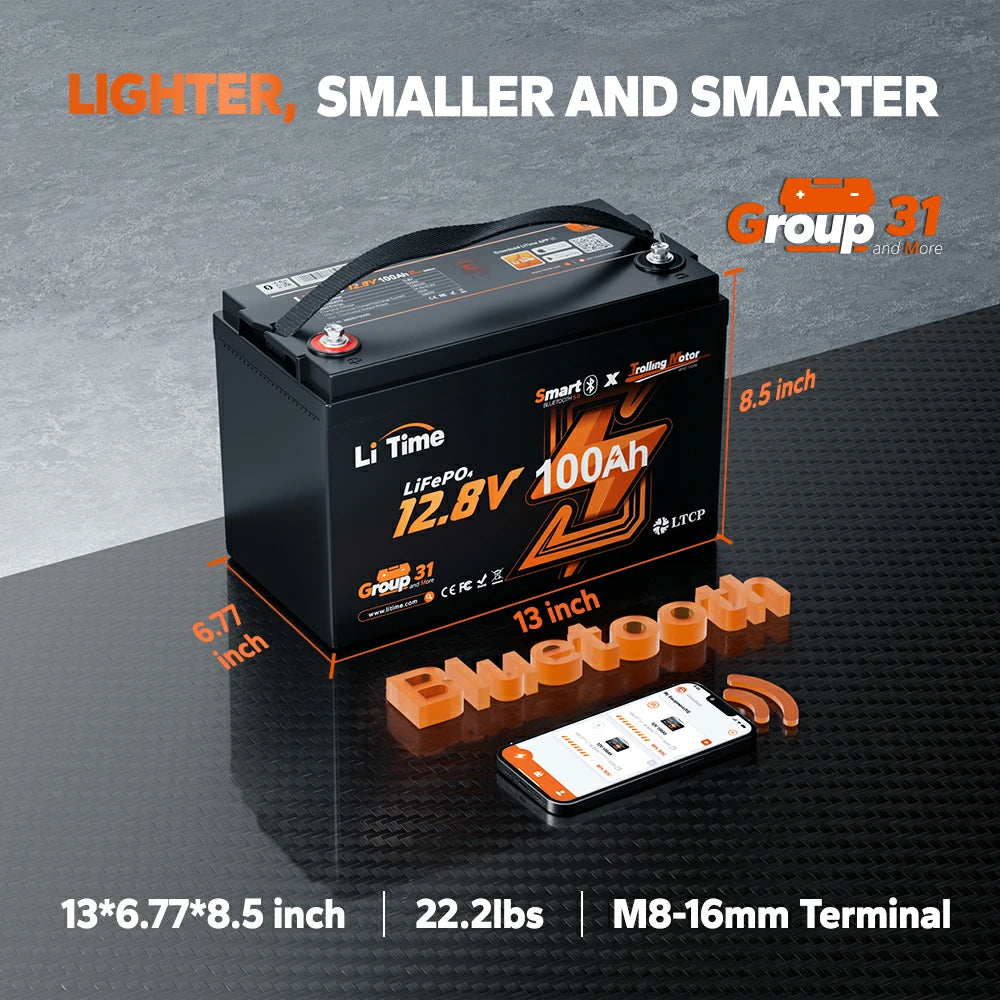 ✅Like New✅LiTime 12 Volt 100Ah TM Lithium Marine Trolling Motor Battery with Bluetooth