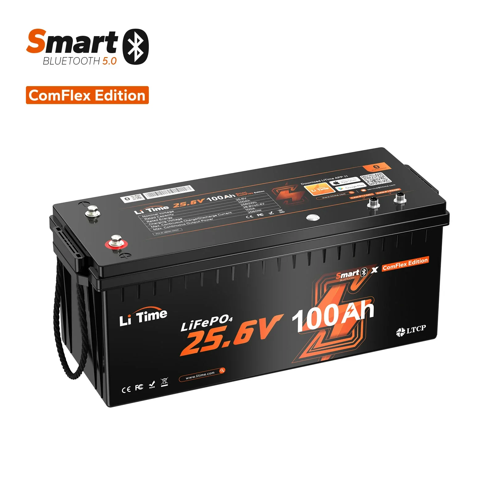 LiTime 24V 100Ah Smart ComFlex Battery with Bluetooth & Victron Comms | All-in-One Power Solution