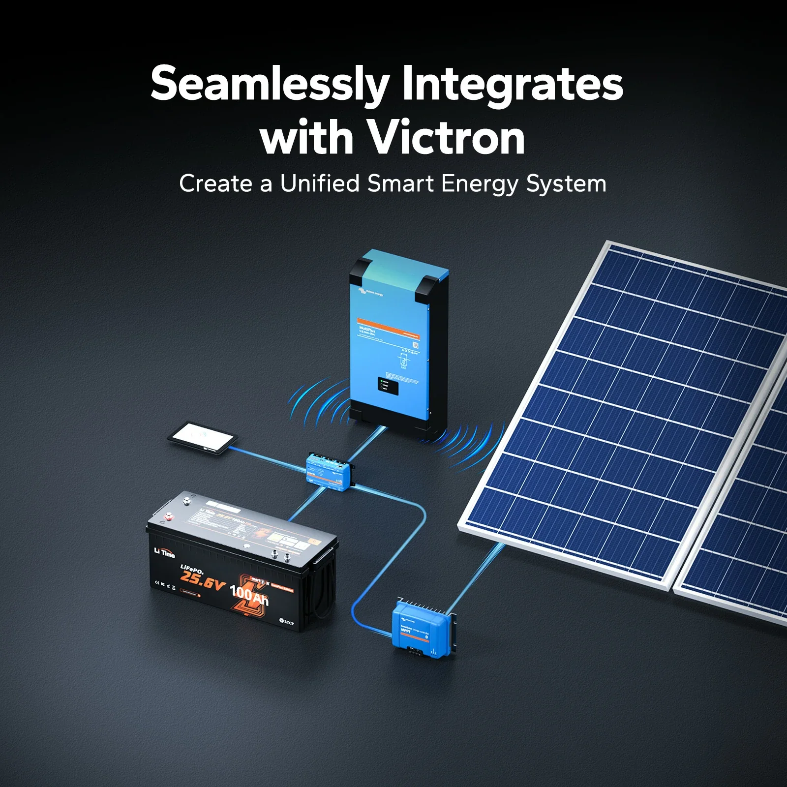 LiTime 24V 100Ah Smart ComFlex Battery with Bluetooth & Victron Comms | All-in-One Power Solution