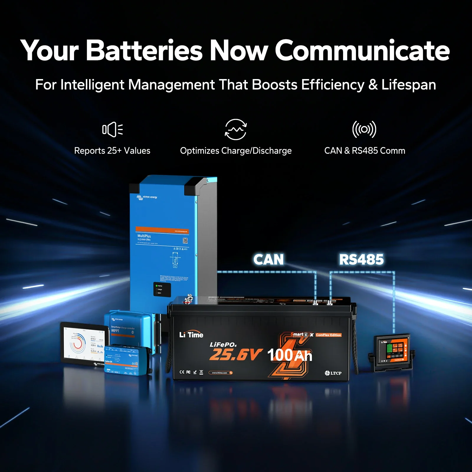 LiTime 24V 100Ah Smart ComFlex Battery with Bluetooth & Victron Comms | All-in-One Power Solution 3 LiTime 24V 100Ah Smart ComFlex Battery with Bluetooth & Victron Comms | All-in-One Power Solution