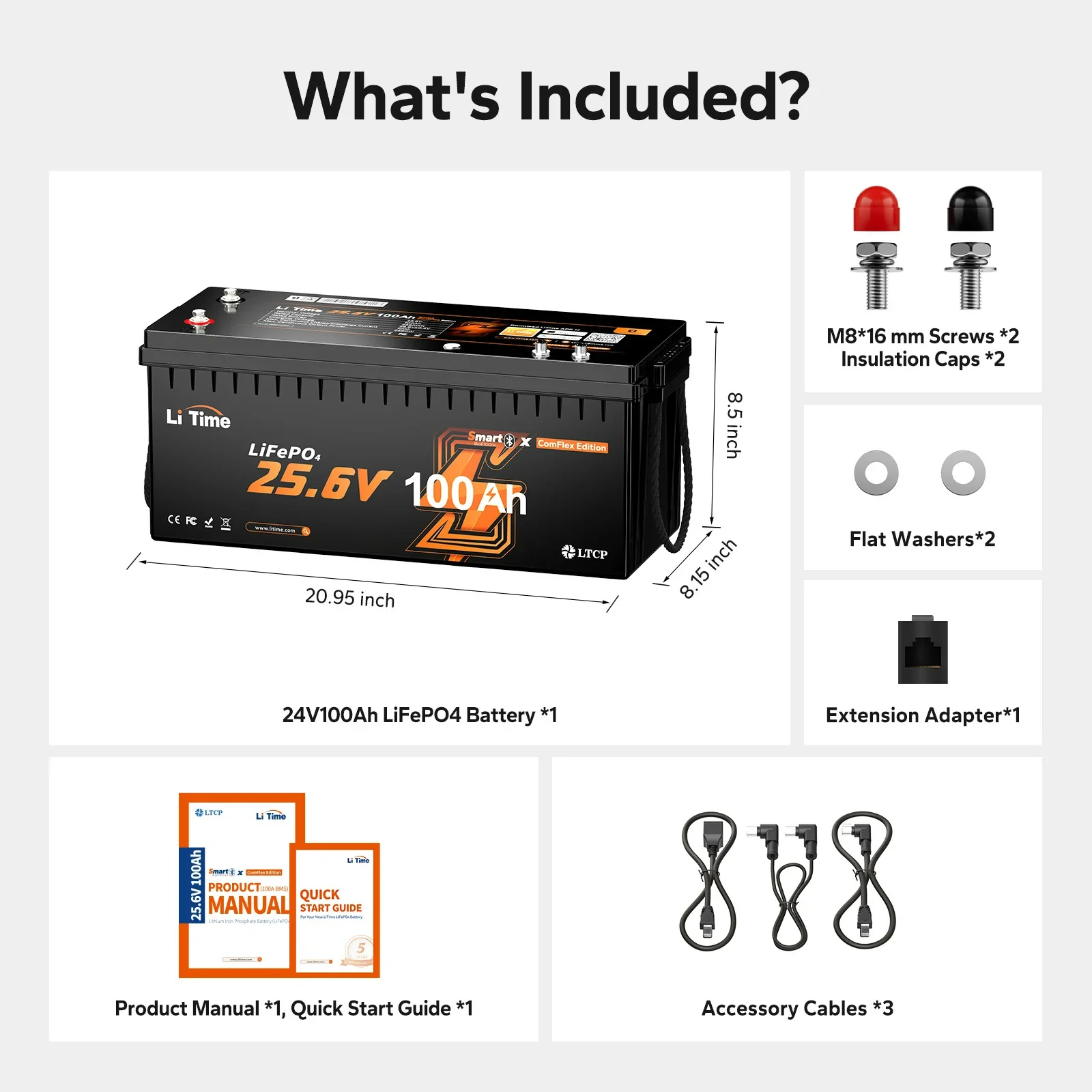 LiTime 24V 100Ah Smart ComFlex Battery with Bluetooth & Victron Comms | All-in-One Power Solution 8 LiTime 24V 100Ah Smart ComFlex Battery with Bluetooth & Victron Comms | All-in-One Power Solution
