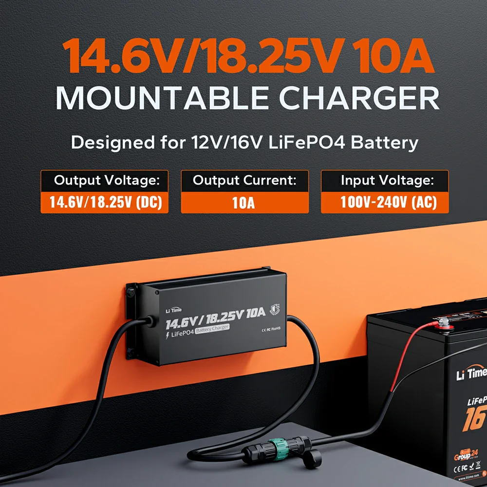 ✅Like New✅LiTime 12V(14.6V) & 16V(18.25V) 10A Waterproof Lithium Battery Charger