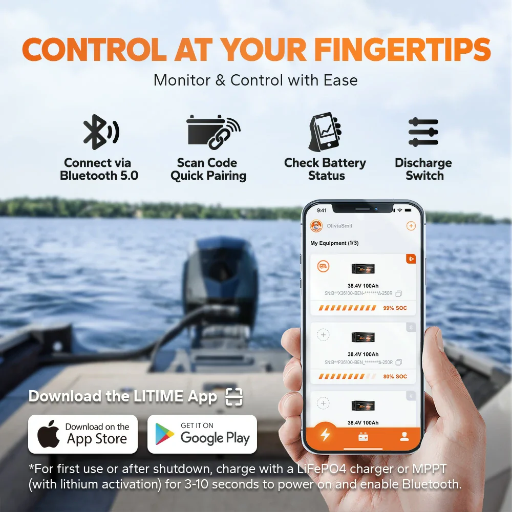 ✅Like New✅LiTime 36V 100Ah OBM Outboard Motor Lithium Marine Electric Boat Battery