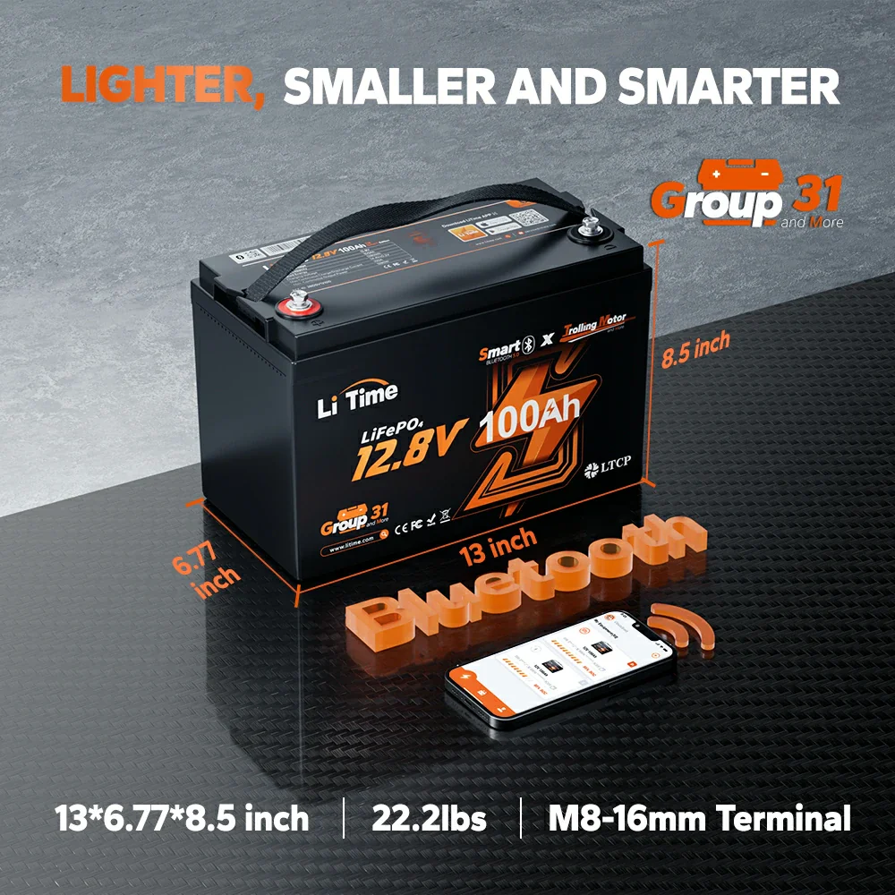 ✅Like New✅LiTime 12 Volt 100Ah TM Lithium Marine Trolling Motor Battery with Bluetooth