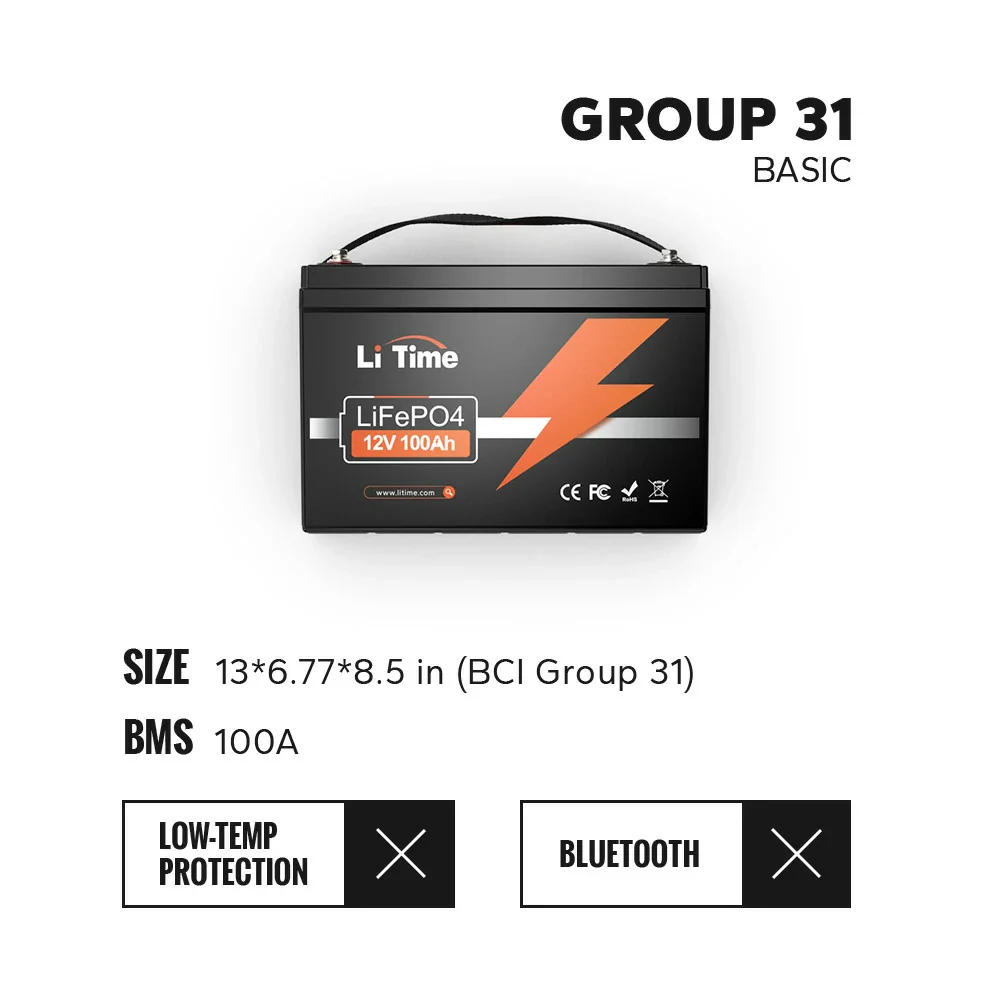 LiTime 12V 100Ah Batteries for Marine & RV