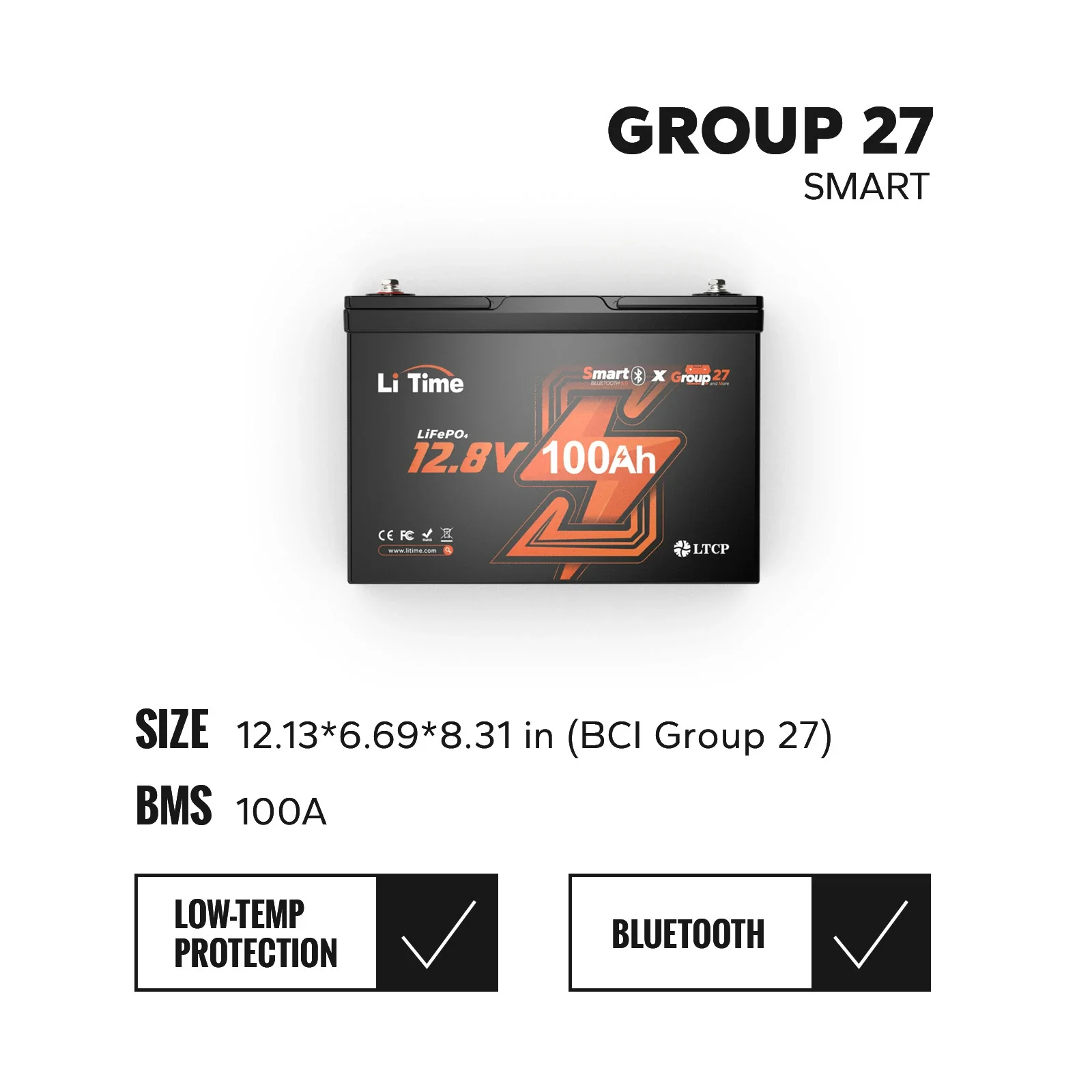 LiTime 12V 100Ah Batteries for Marine & RV