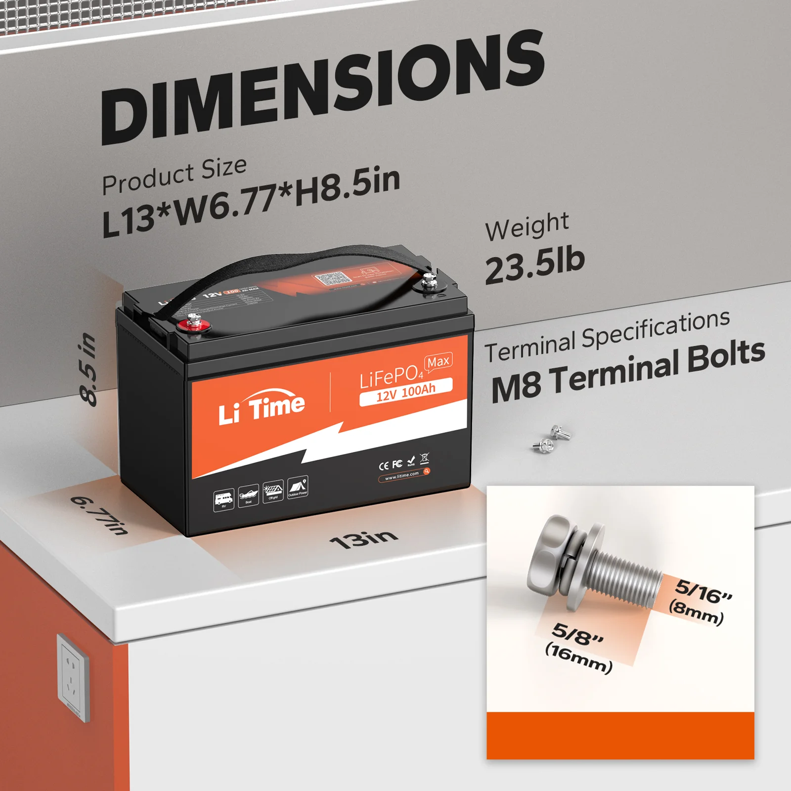 LiTime 12V 100Ah Batteries for Marine & RV