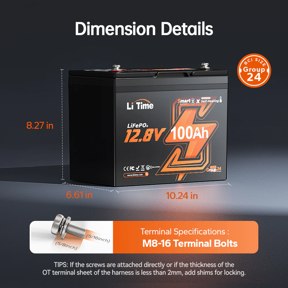 LiTime 12V 100Ah Batteries for Marine & RV