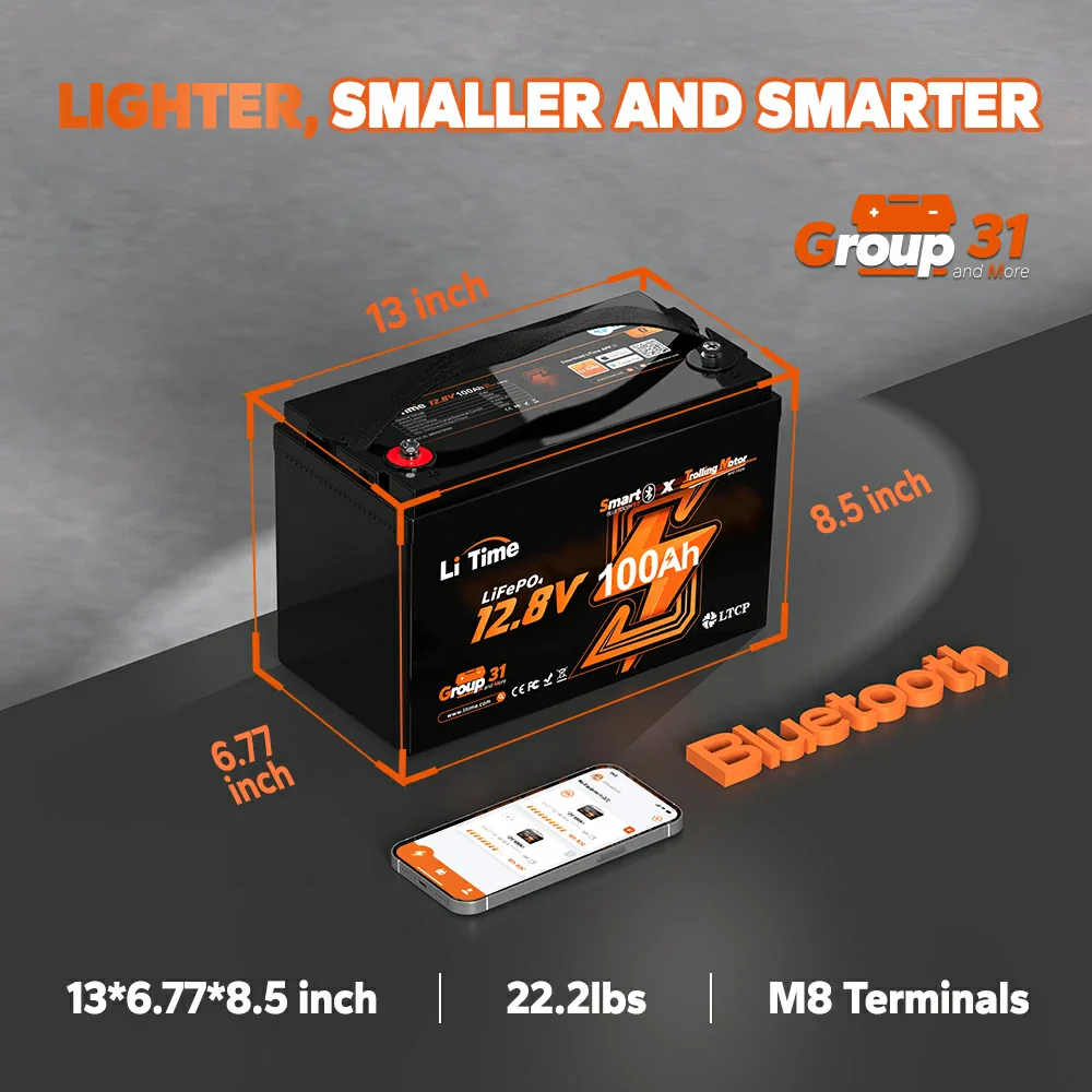LiTime 12V 100Ah Batteries for Marine & RV