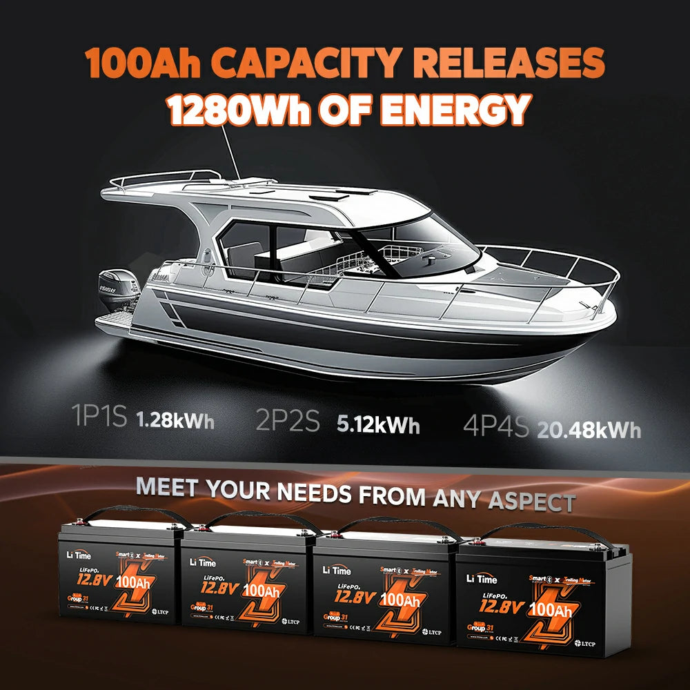 LiTime 12V 100Ah Batteries for Marine & RV