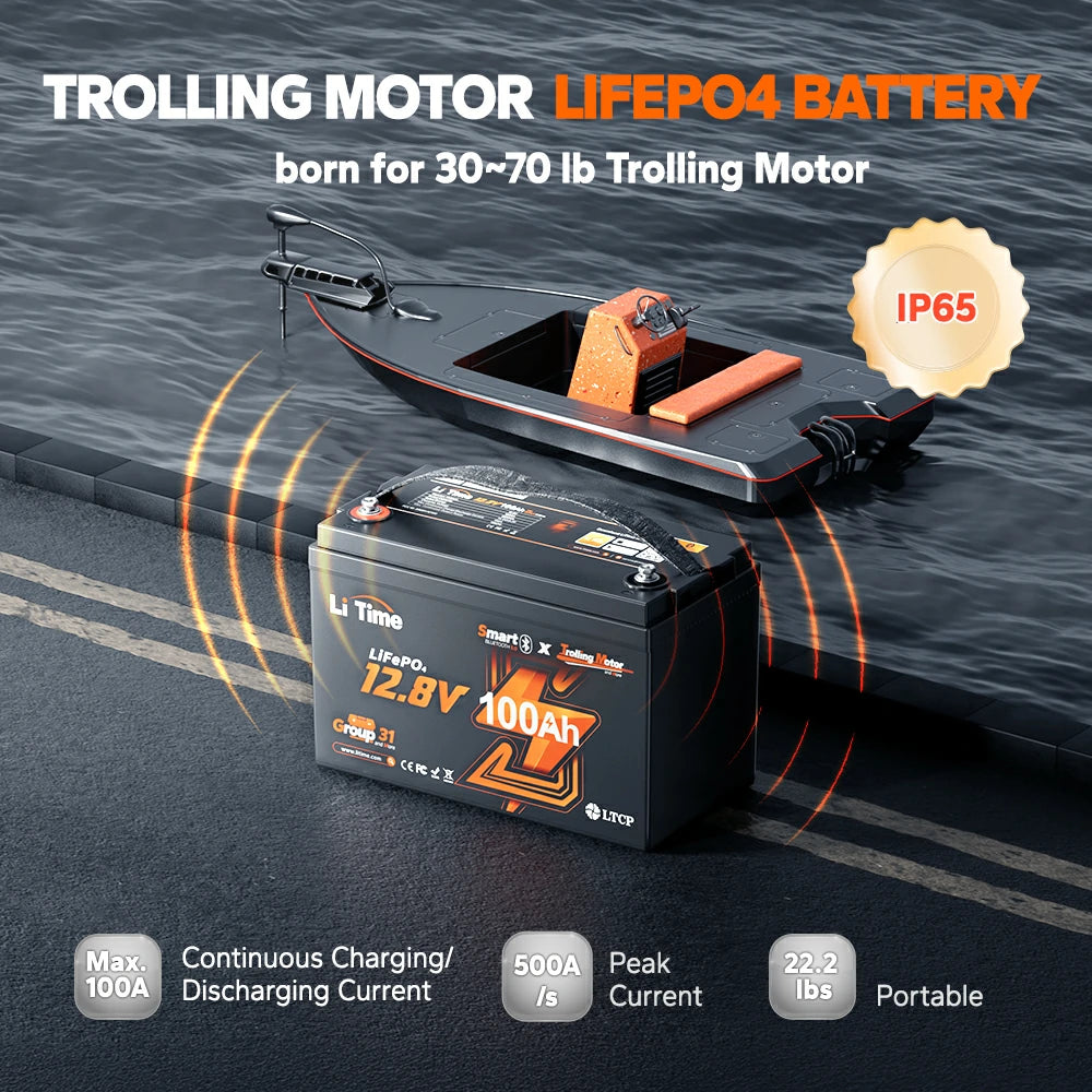 LiTime 12 Volt 100Ah TM Lithium Marine Trolling Motor Battery with Bluetooth 4 LiTime 12 Volt 100Ah TM Lithium Marine Trolling Motor Battery with Bluetooth