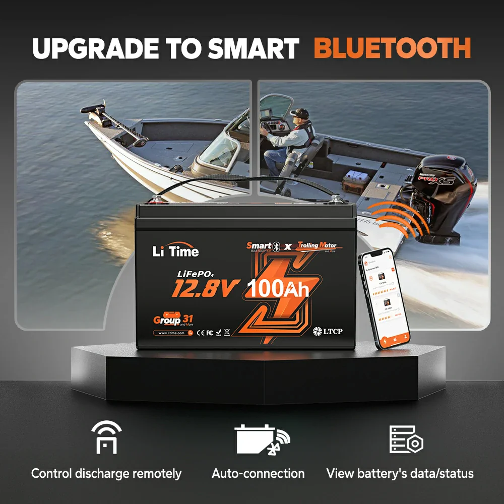LiTime 12 Volt 100Ah TM Lithium Marine Trolling Motor Battery with Bluetooth 5 LiTime 12 Volt 100Ah TM Lithium Marine Trolling Motor Battery with Bluetooth