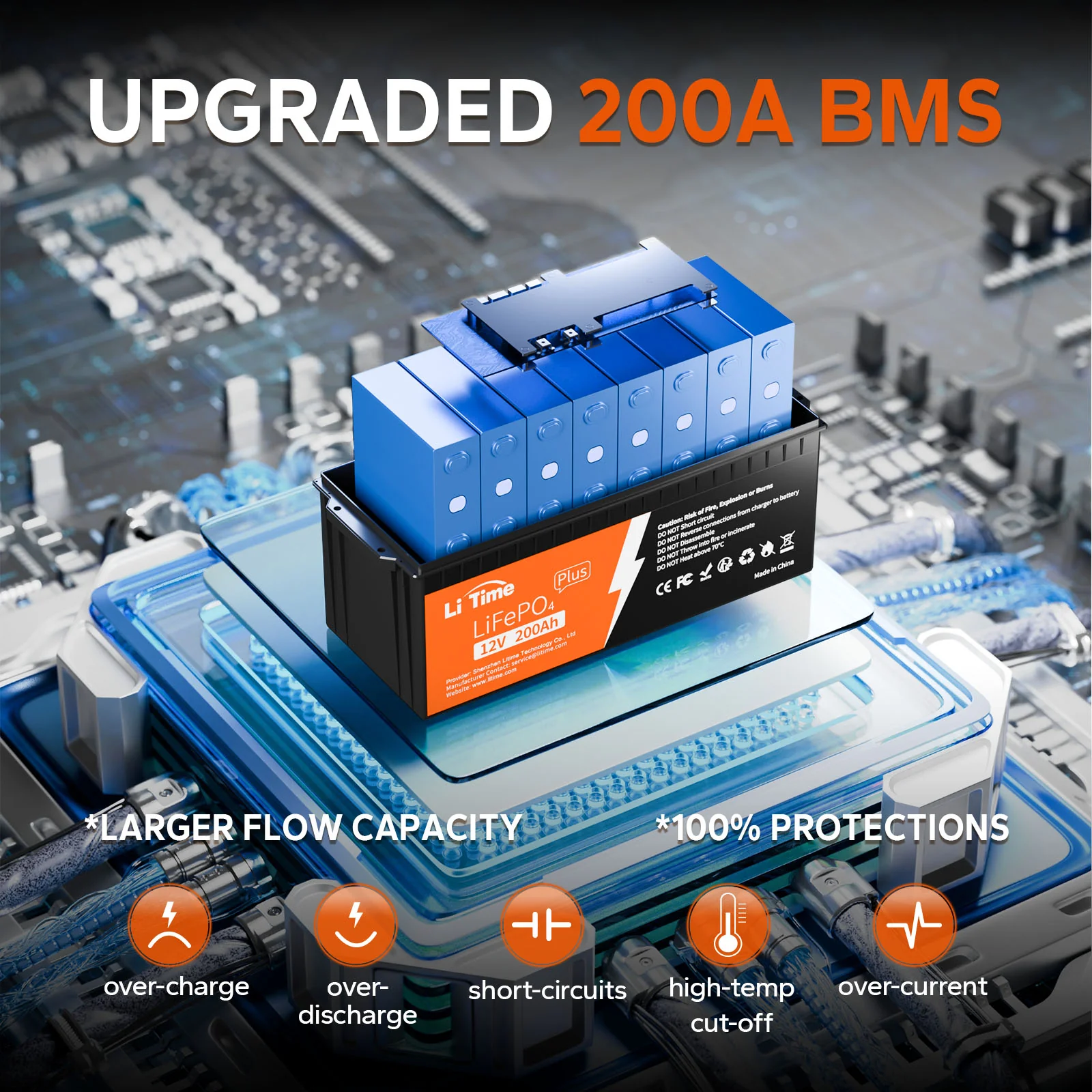 LiTime 12V 200Ah Plus LiFePO4 Lithium Battery - 200A BMS