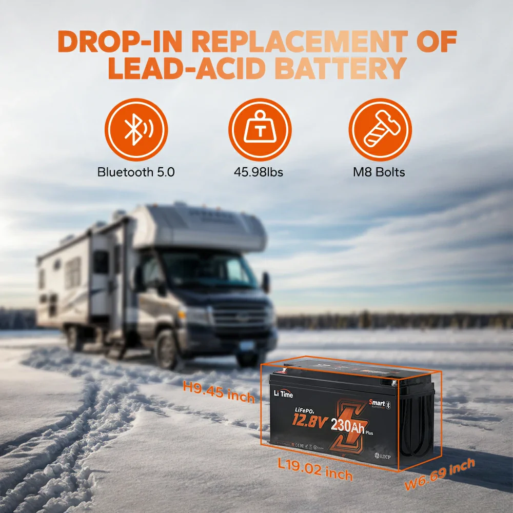 LiTime 12V 230Ah Bluetooth Lithium RV Battery with Low-Temp Protection