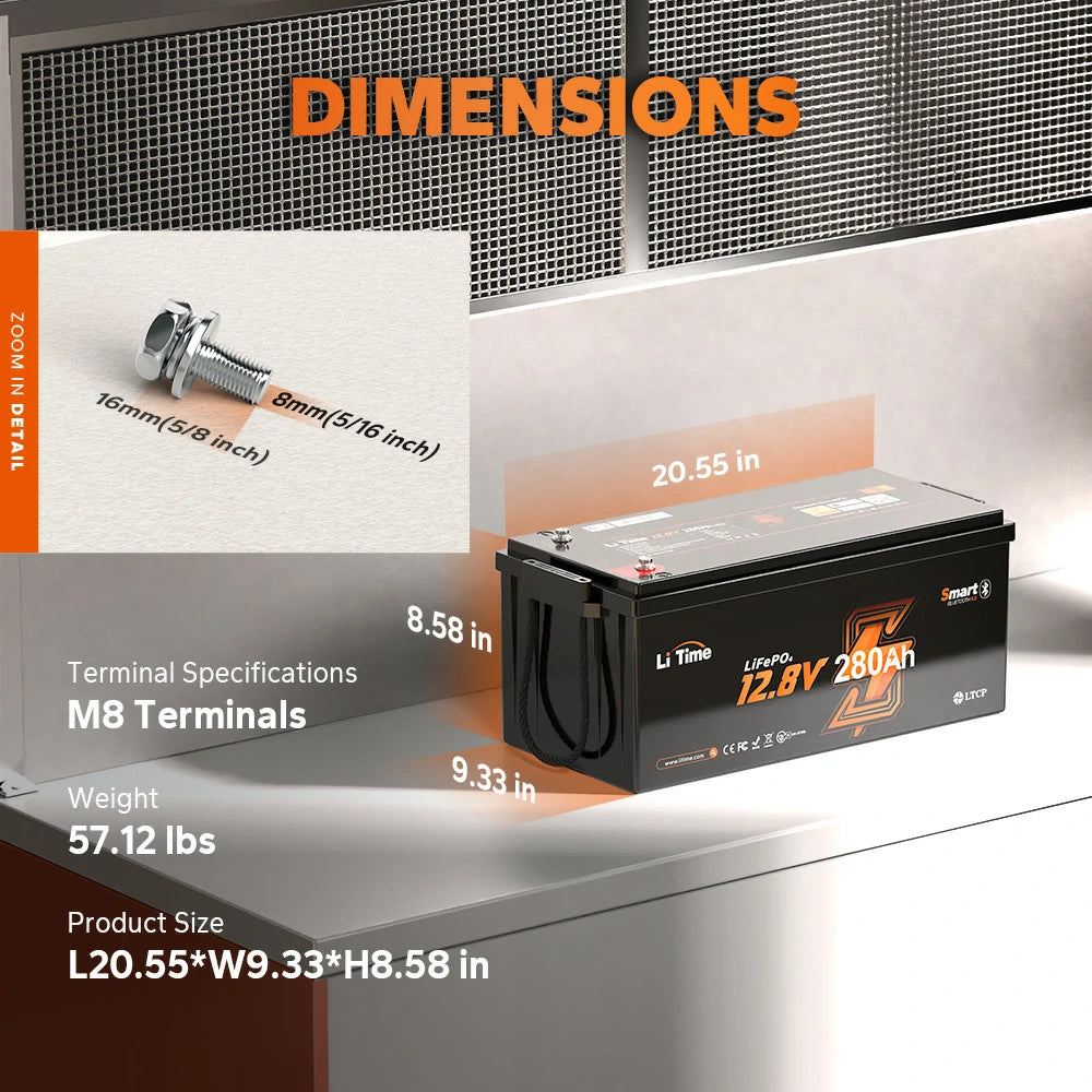 LiTime 12V 280Ah Bluetooth Lithium Battery-3584Wh Power for RVs, Homes & Off-Grid
