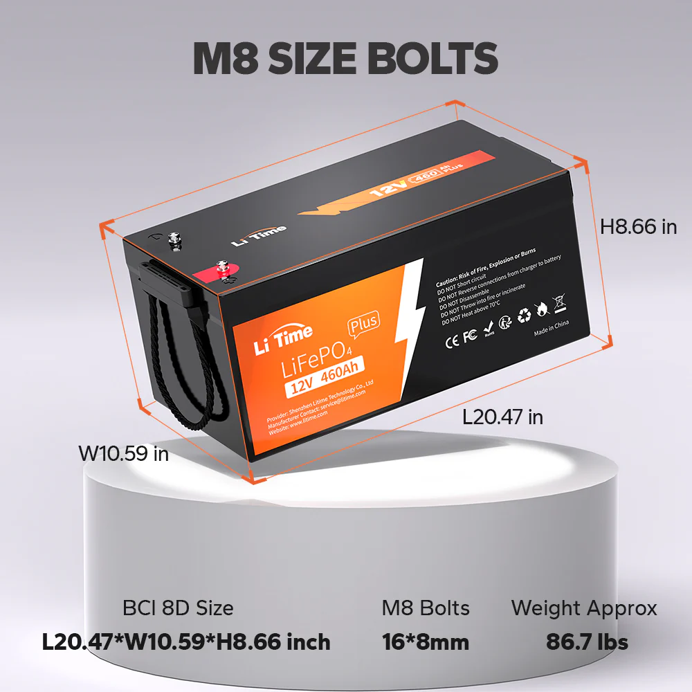 LiTime 12V 460Ah LiFePO4 Lithium Group 8D Battery | Large Lithium Battery