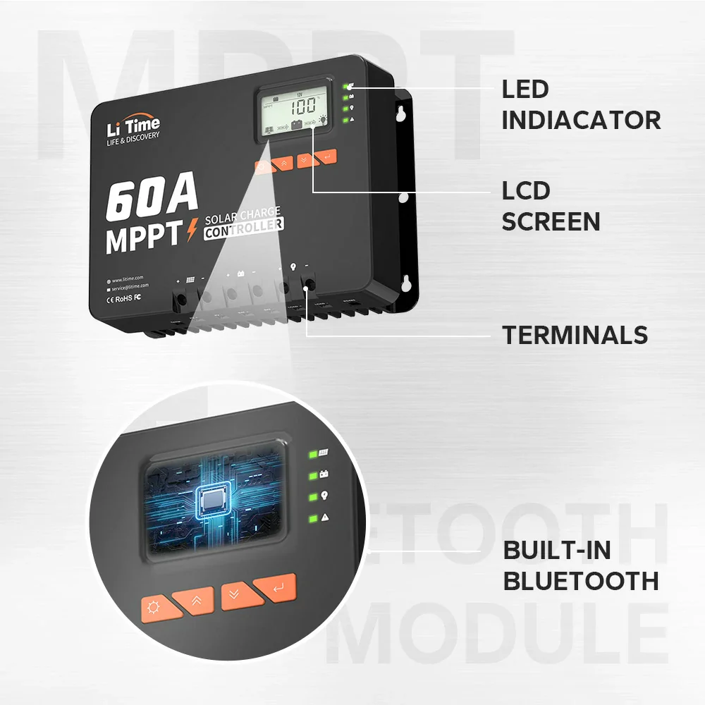 ✅Like New✅60A MPPT 12V/24V/36V/48V Bluetooth Solar Charge Controller