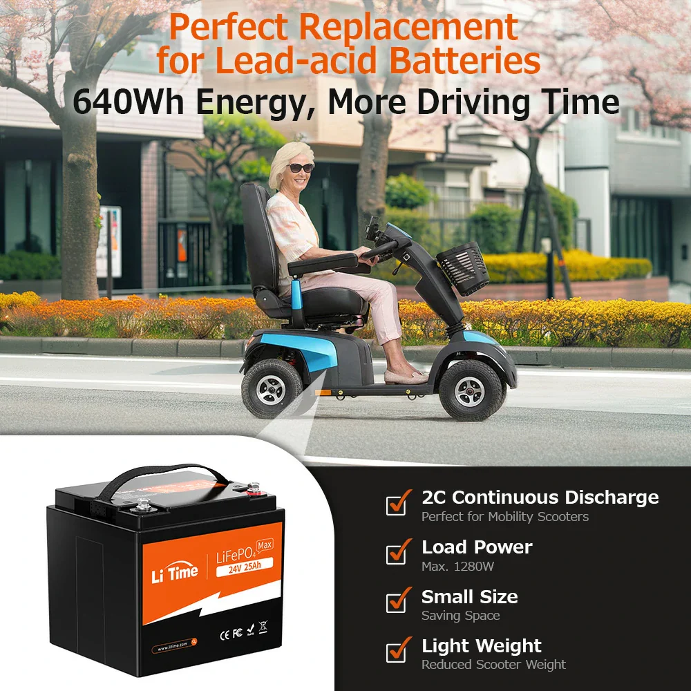LiTime 24V 25Ah Lithium Mobility Scooter & Electric Wheelchair Batteries 5 LiTime 24V 25Ah Lithium Mobility Scooter & Electric Wheelchair Batteries