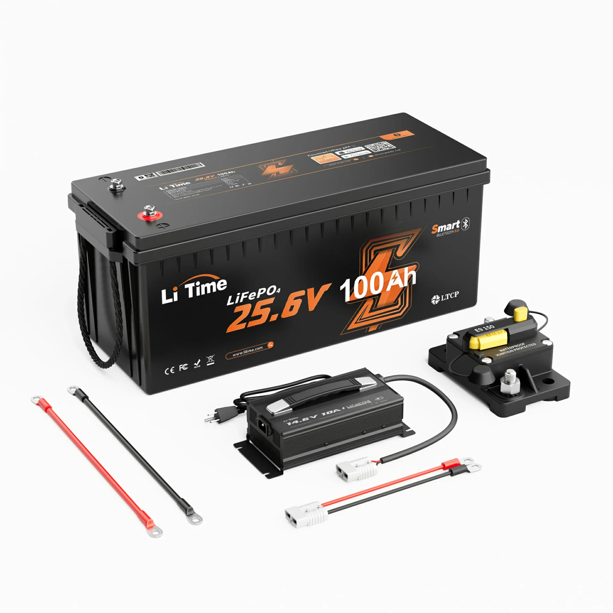 LiTime 24V 100Ah LiFePO4 Bluetooth Lithium RV, Marine Battery with Low-Temp Protection
