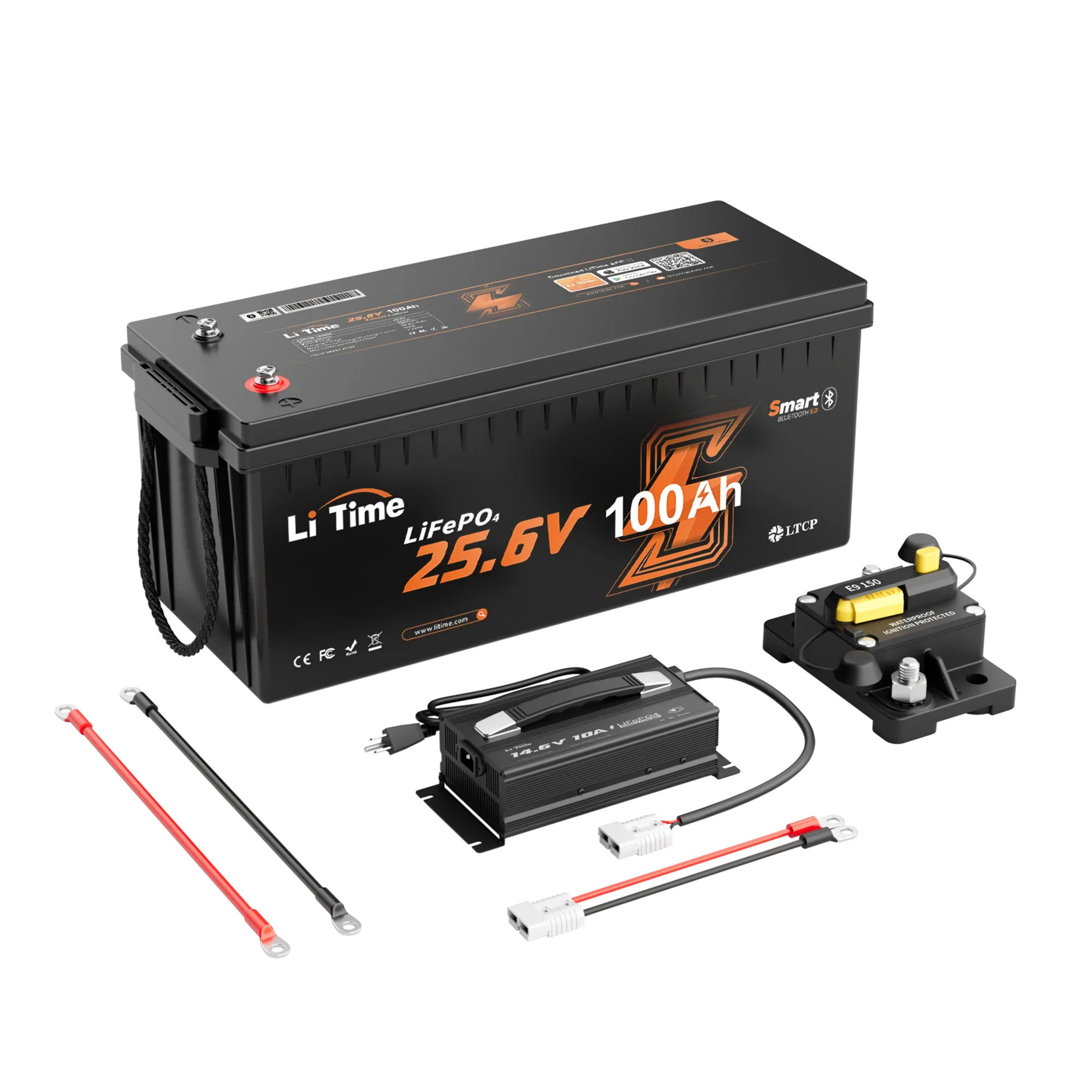 LiTime 24V 100Ah LiFePO4 Bluetooth Lithium RV, Marine Battery with Low-Temp Protection