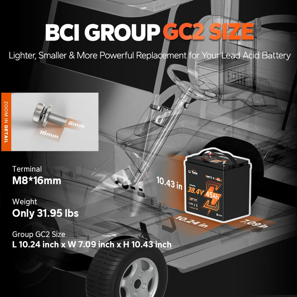 LiTime 36V 45Ah GC2 Bluetooth Lithium Golf Cart Battery 3 LiTime 36V 45Ah GC2 Bluetooth Lithium Golf Cart Battery