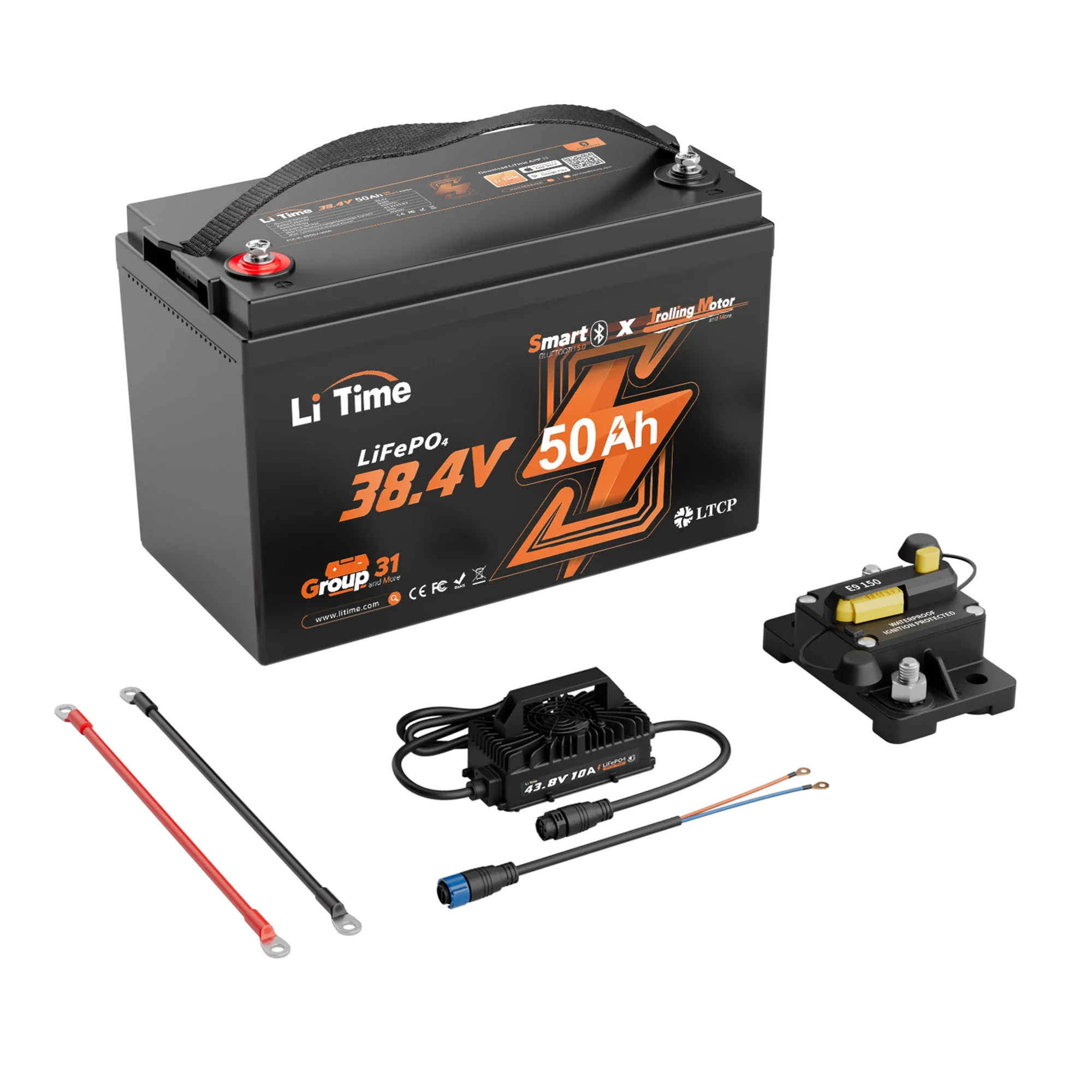 LiTime 36V 50Ah Marine Trolling Motor Lithium Bluetooth Battery