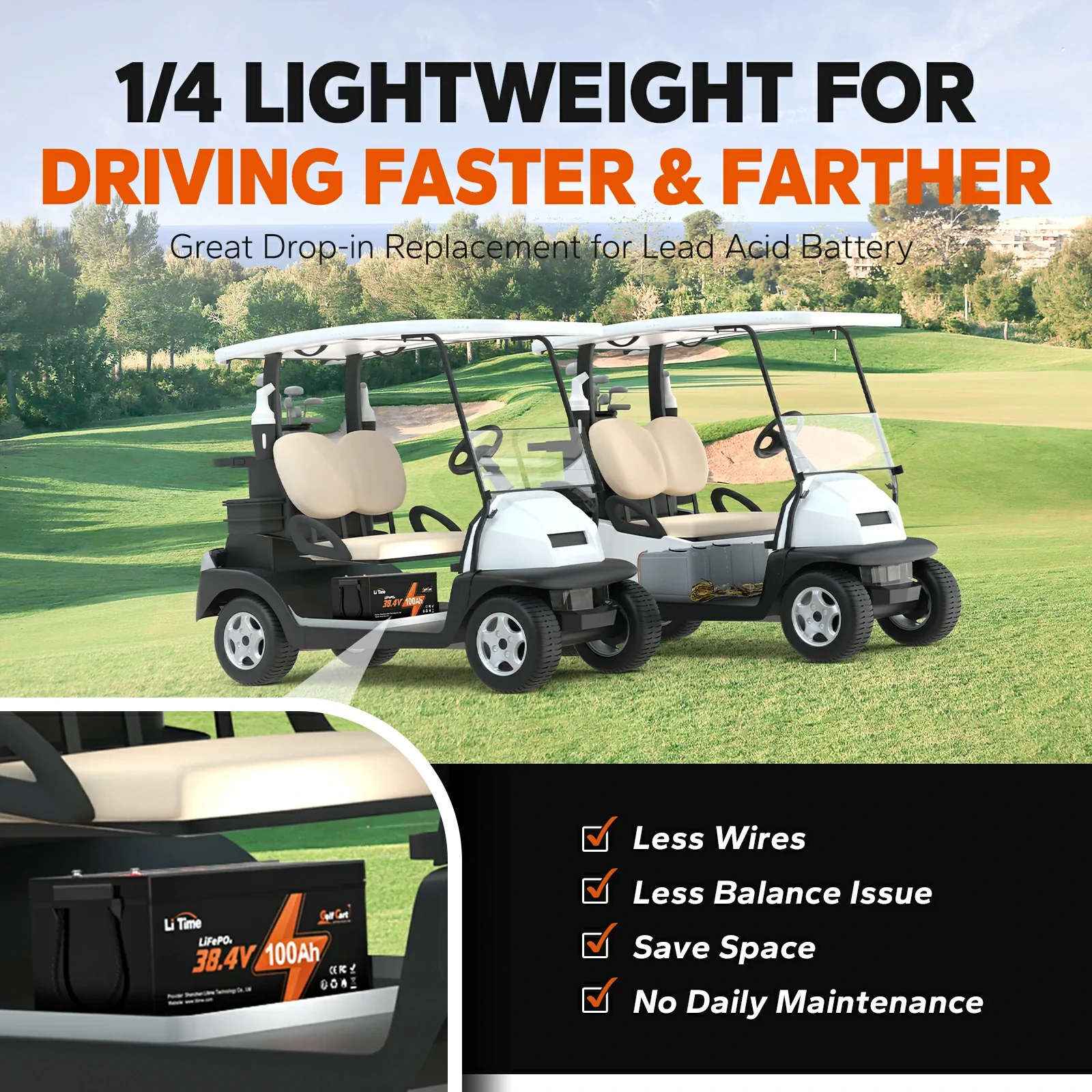 LiTime 36V 100Ah Lithium Golf Cart Batteries for Club Car 6 LiTime 36V 100Ah Lithium Golf Cart Batteries for Club Car