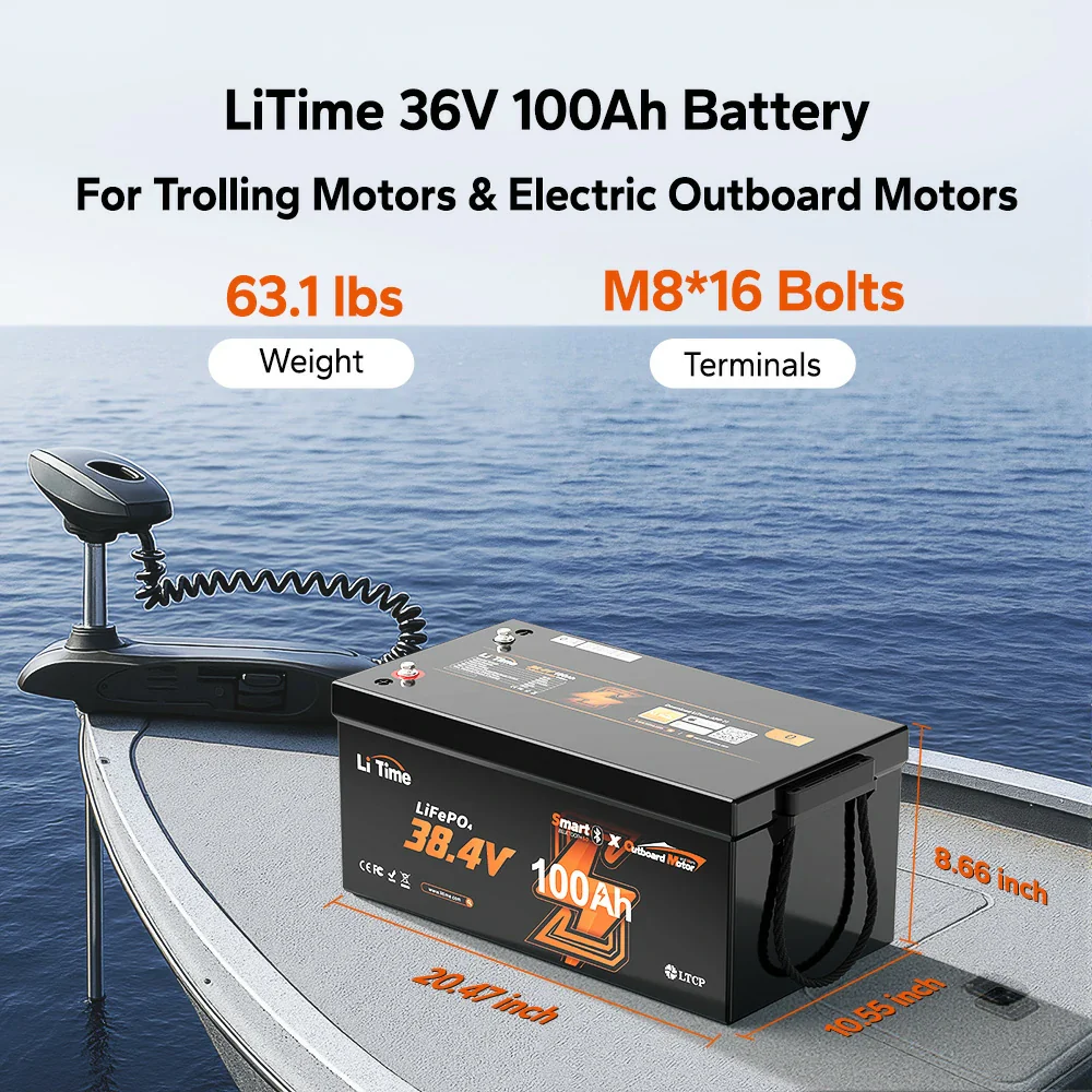 LiTime 36V 100Ah OBM Outboard Motor Lithium Marine Electric Boat Battery