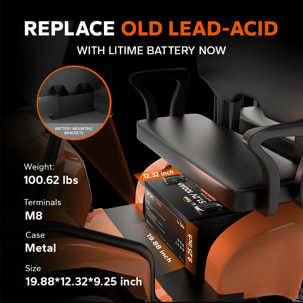 LiTime 48V 100Ah Golf Cart Metal Case Lithium Battery - 200A BMS & Real-Time Monitoring