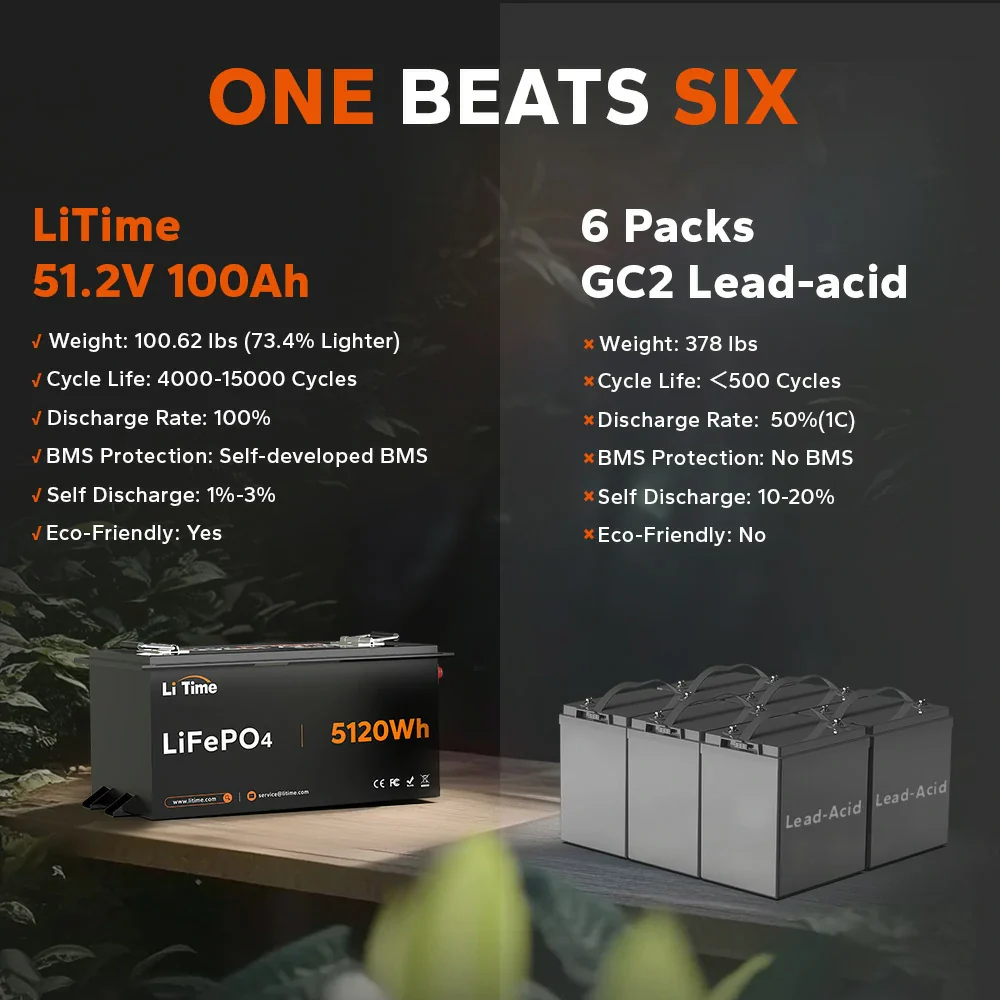 LiTime 48V 100Ah Golf Cart Metal Case Lithium Battery - 200A BMS & Real-Time Monitoring 6 LiTime 48V 100Ah Golf Cart Metal Case Lithium Battery - 200A BMS & Real-Time Monitoring