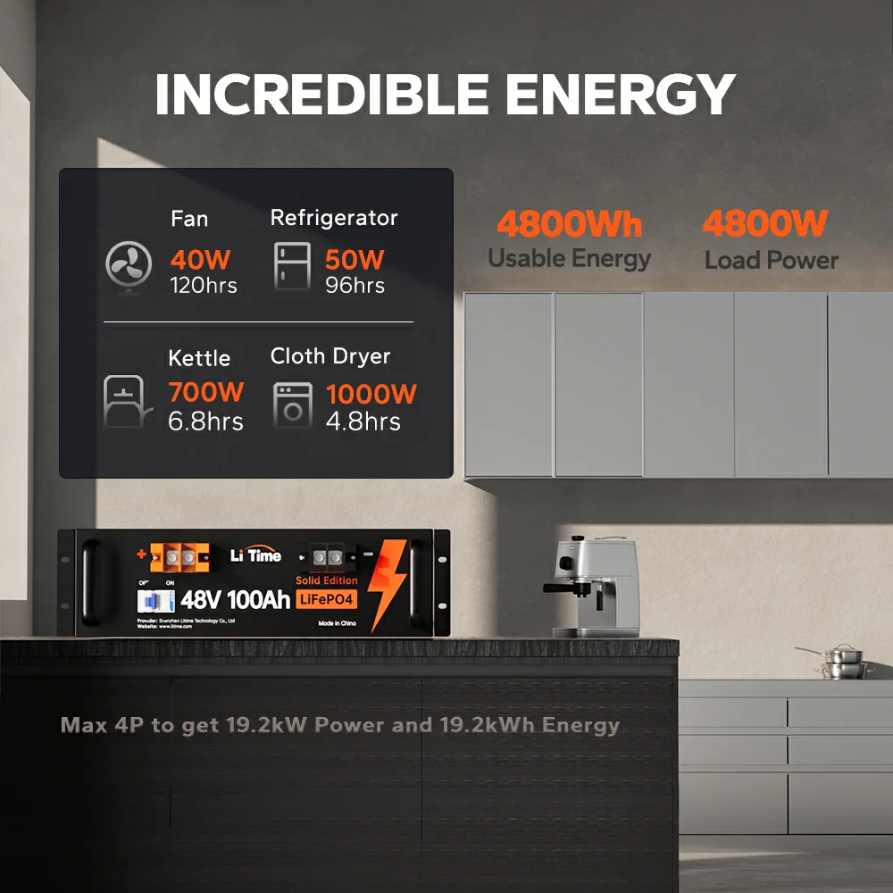 LiTime 48V 100Ah Server Rack LiFePO4 Solar Battery Bank 8 LiTime 48V 100Ah Server Rack LiFePO4 Solar Battery Bank