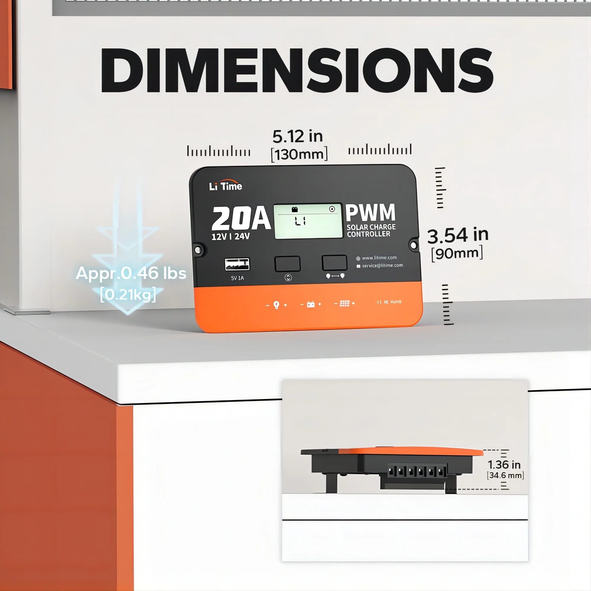 LiTime 20Amp 12V/24V PWM Solar Charge Controller