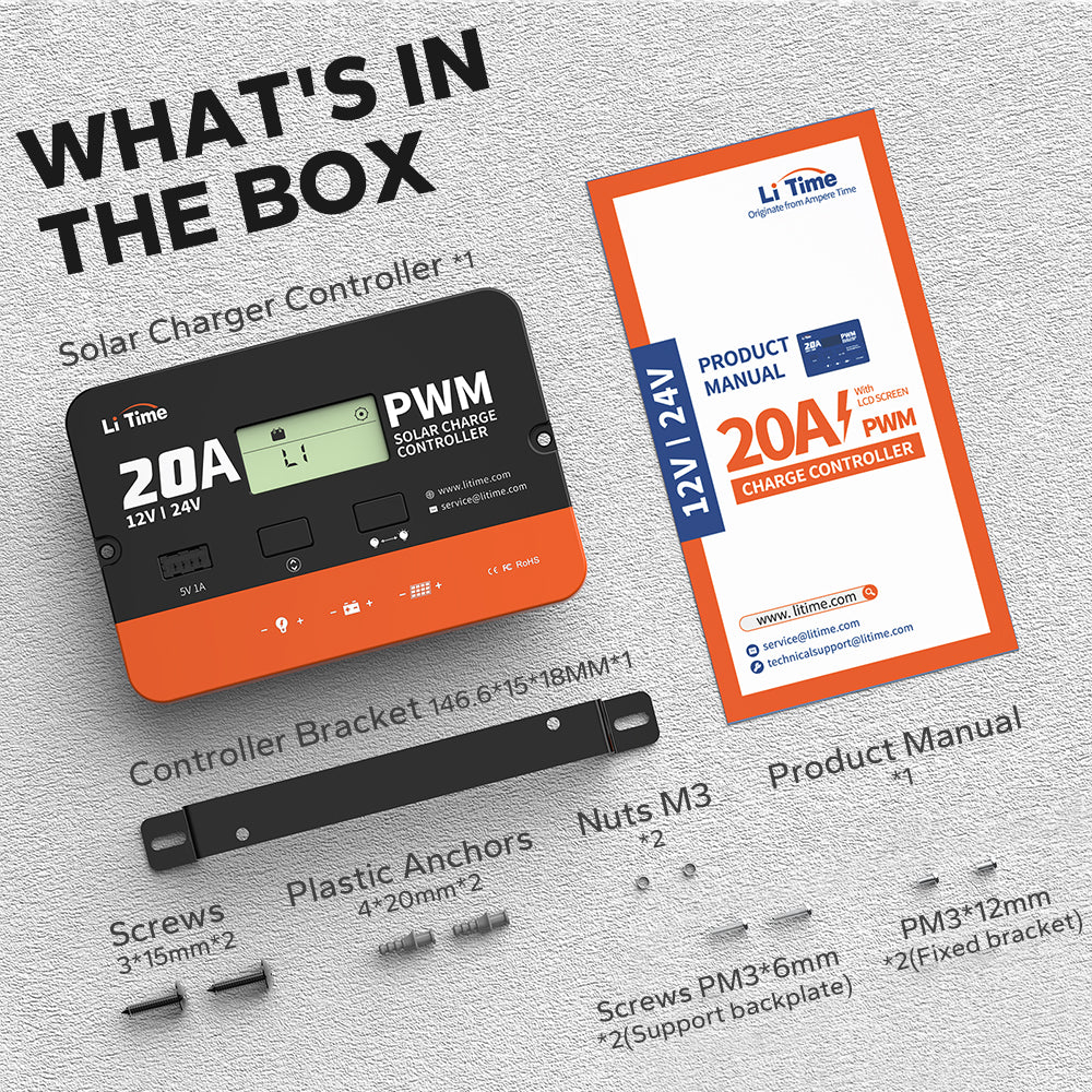 LiTime 20Amp 12V/24V PWM Solar Charge Controller 7 LiTime 20Amp 12V/24V PWM Solar Charge Controller