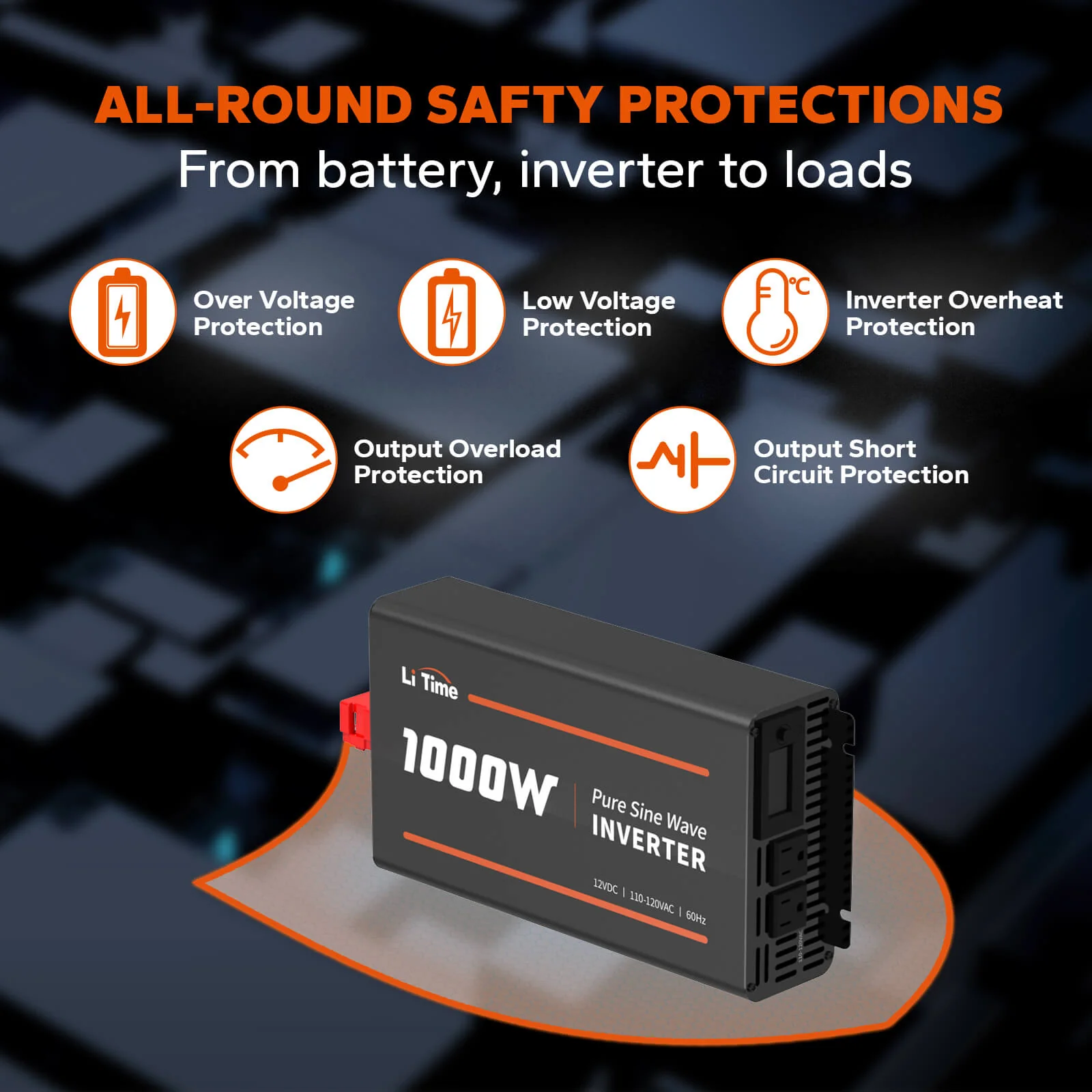 LiTime 1000 Watt 12V Pure Sine Wave Inverter 3 LiTime 1000 Watt 12V Pure Sine Wave Inverter