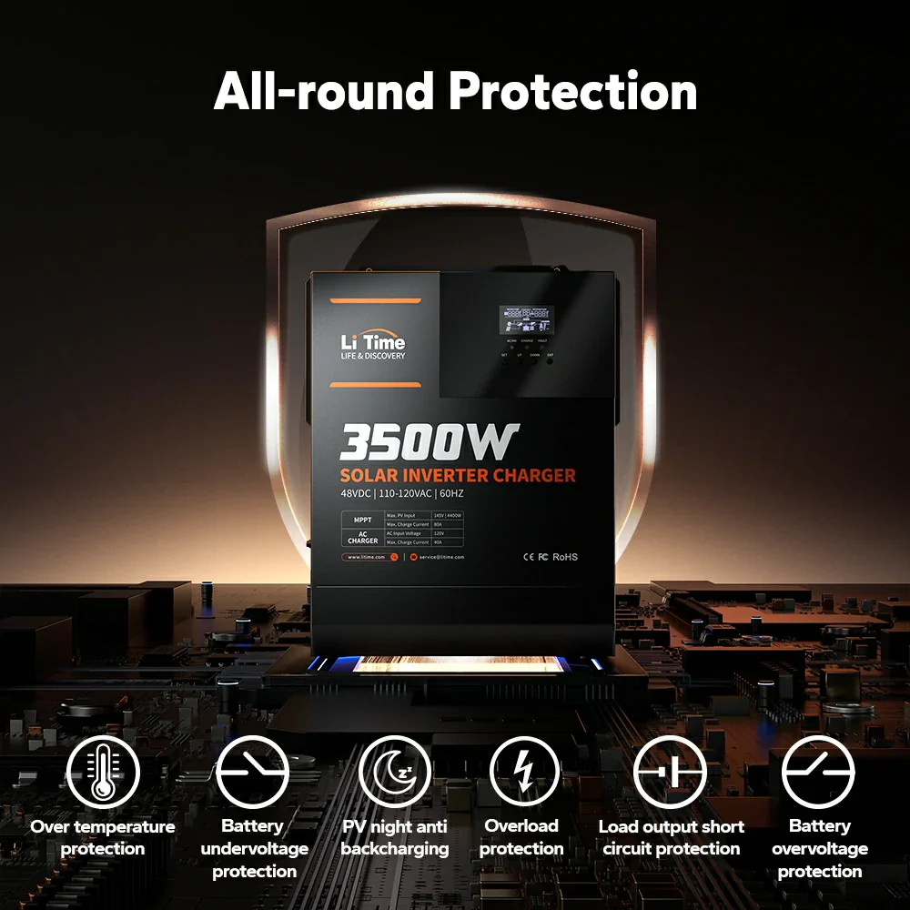 LiTime 48V 3500 Watt Pure Sine Wave All in One Solar Inverter Charger for Home 4 LiTime 48V 3500 Watt Pure Sine Wave All in One Solar Inverter Charger for Home