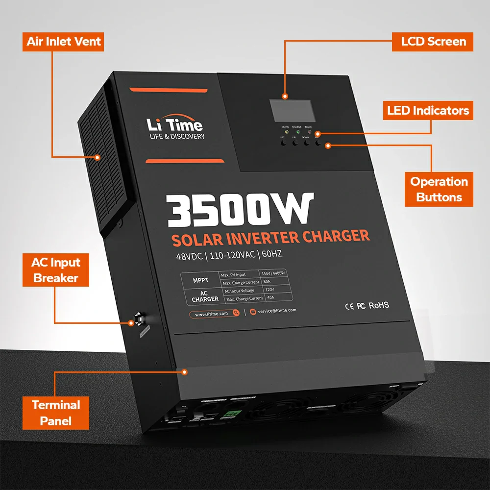 LiTime 48V 3500 Watt Pure Sine Wave All in One Solar Inverter Charger for Home 6 LiTime 48V 3500 Watt Pure Sine Wave All in One Solar Inverter Charger for Home