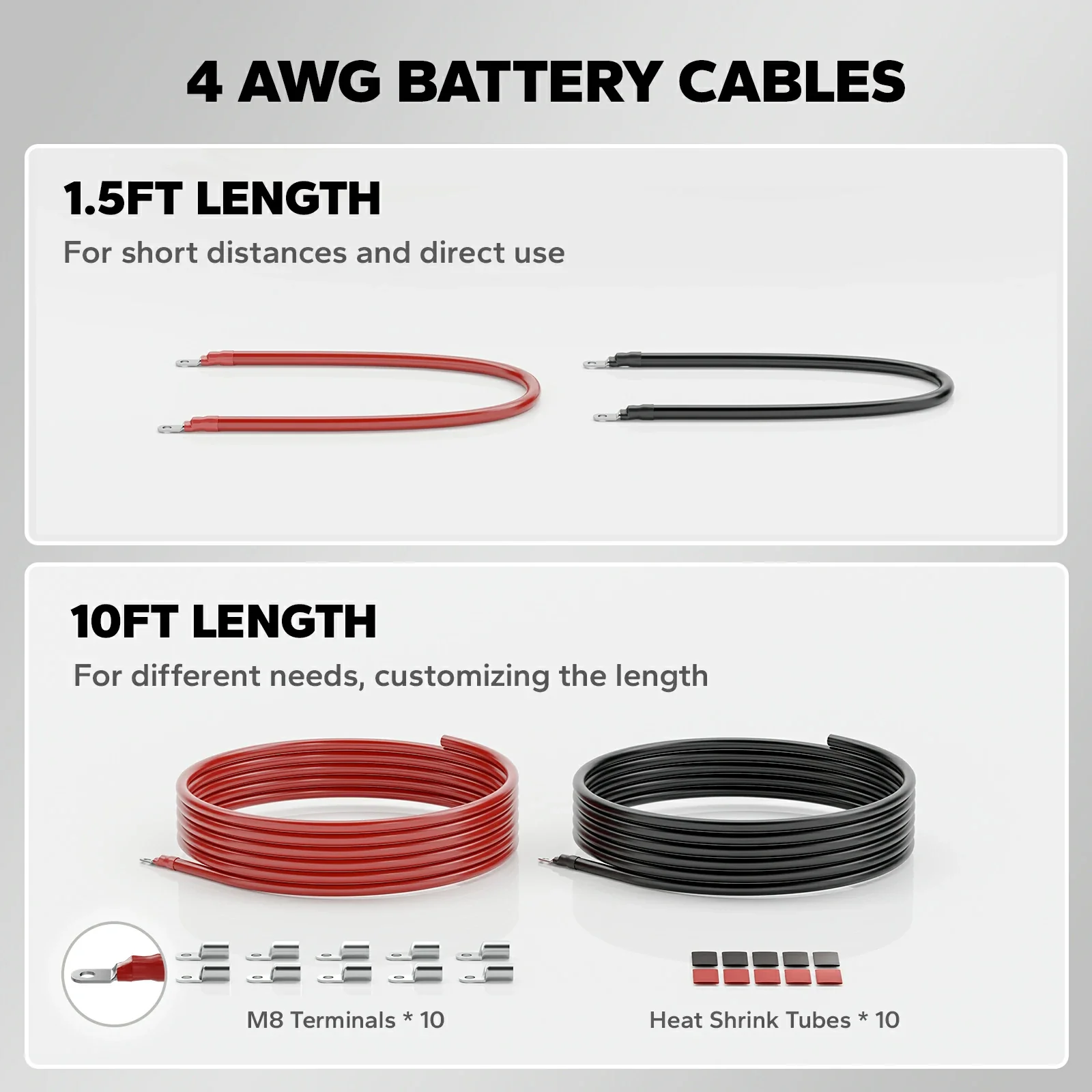 LiTime 4AWG 1.5FT/10FT Battery Cable Set 3 LiTime 4AWG 1.5FT/10FT Battery Cable Set