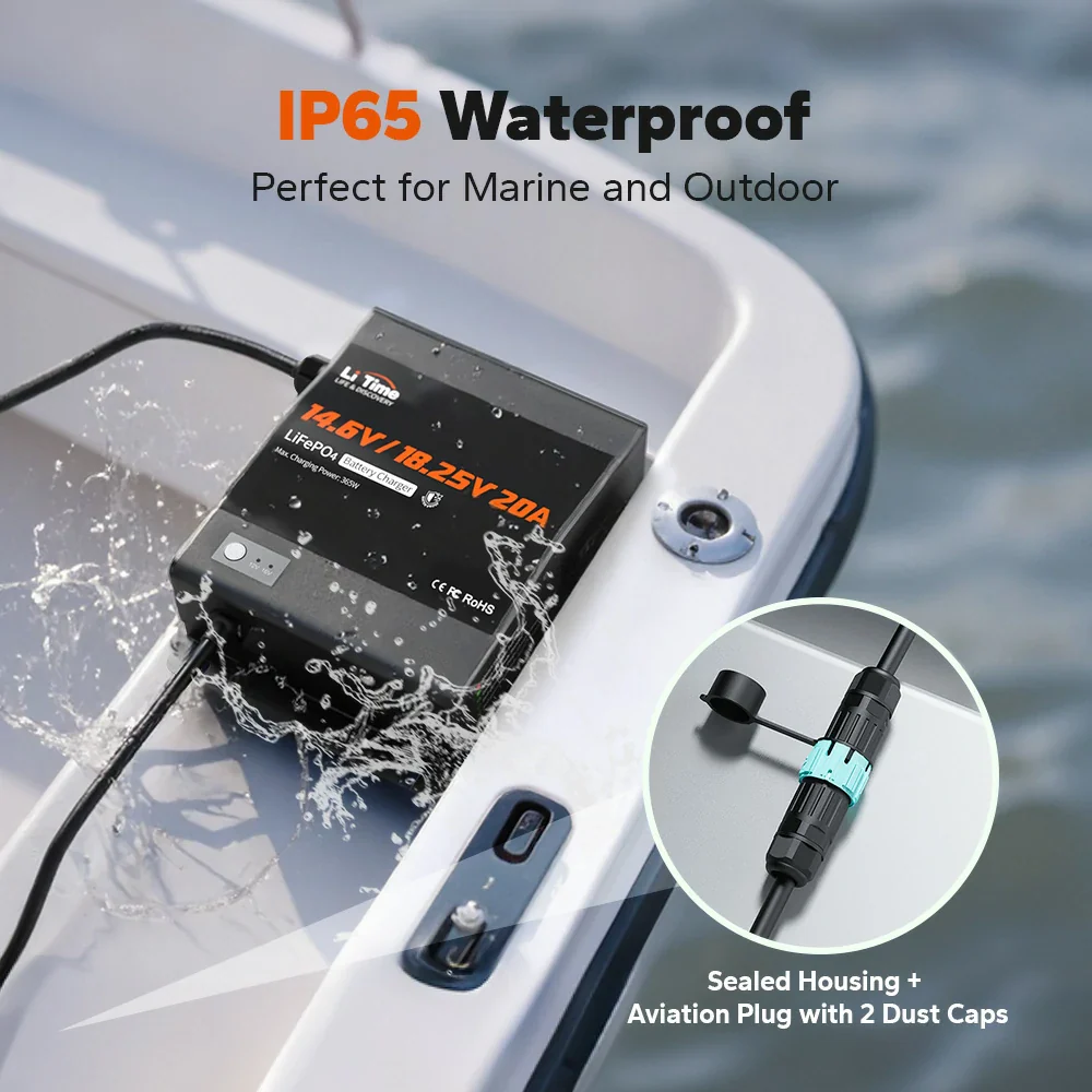 LiTime 12V(14.6V) & 16V(18.25V) 20A Waterproof Lithium Battery Charger 3 LiTime 12V(14.6V) & 16V(18.25V) 20A Waterproof Lithium Battery Charger