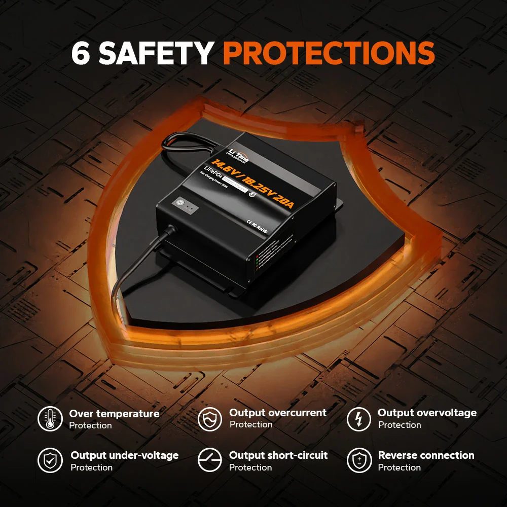LiTime 12V(14.6V) & 16V(18.25V) 20A Waterproof Lithium Battery Charger 5 LiTime 12V(14.6V) & 16V(18.25V) 20A Waterproof Lithium Battery Charger