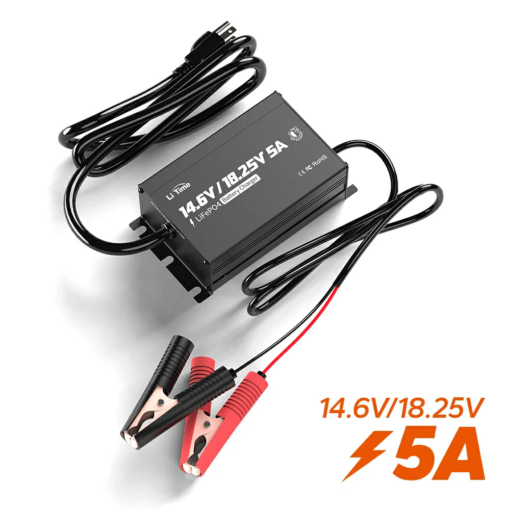 LiTime 12V(14.6V) & 16V(18.25V) 5A Waterproof Lithium Battery Charger