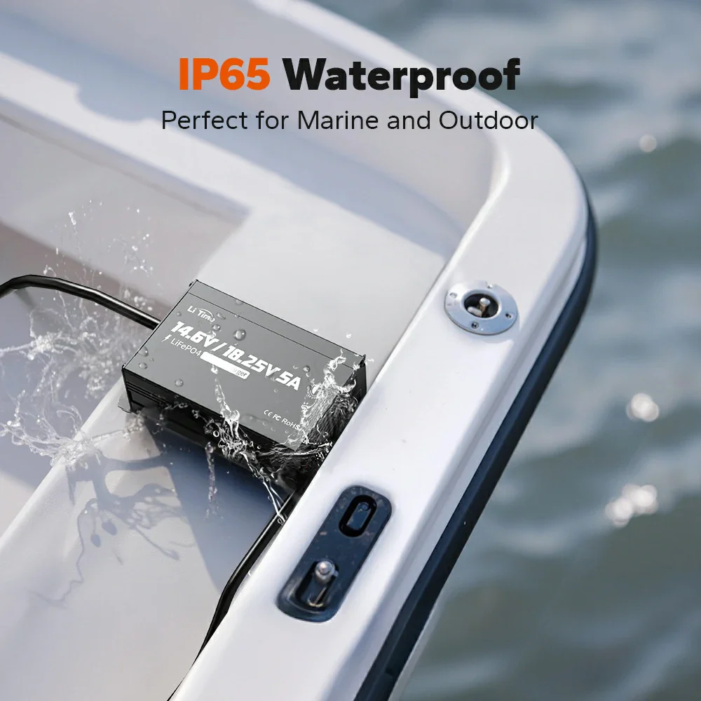 LiTime 12V(14.6V) & 16V(18.25V) 5A Waterproof Lithium Battery Charger