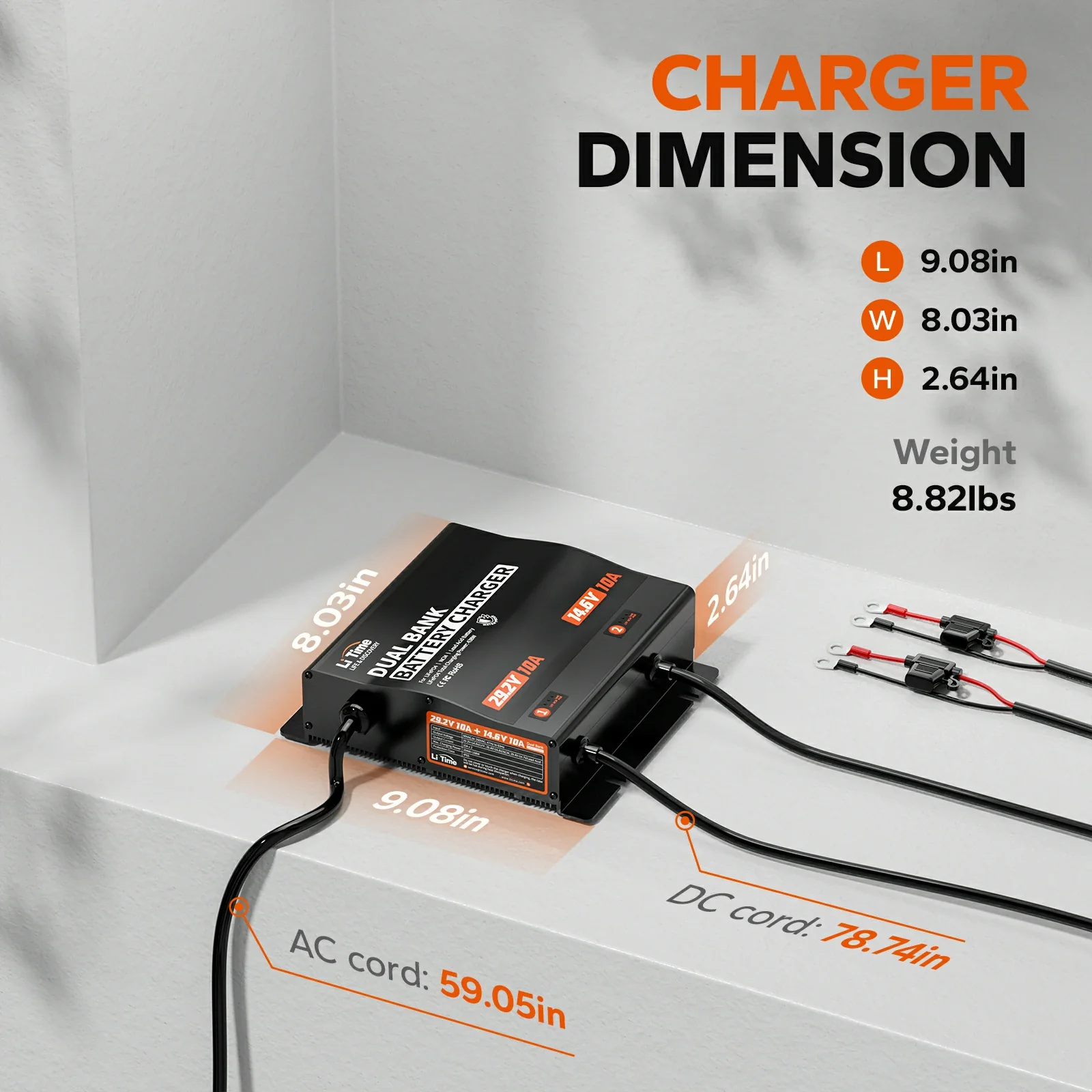 LiTime 10A 2 Bank 12V + 24V Battery Charger