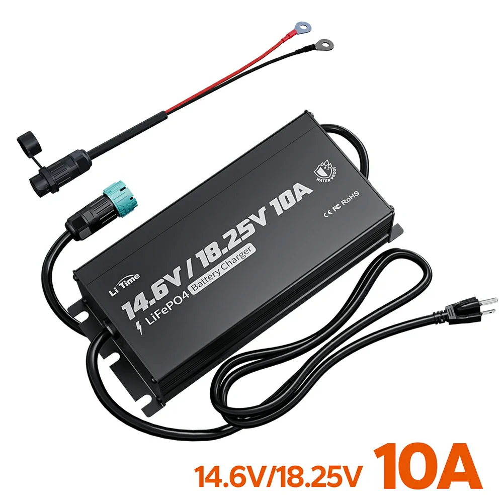 LiTime 12V(14.6V) & 16V(18.25V) 10A Waterproof Lithium Battery Charger
