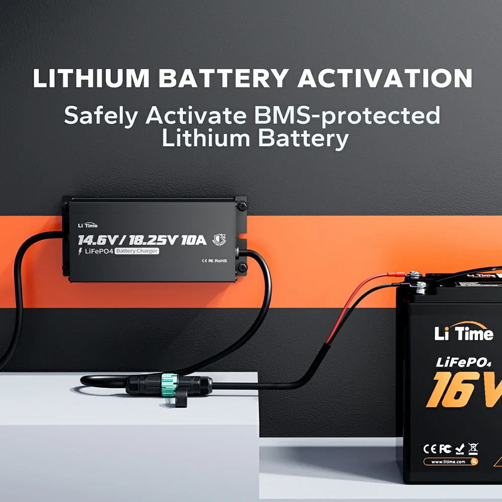 LiTime 12V(14.6V) & 16V(18.25V) 10A Waterproof Lithium Battery Charger 7 LiTime 12V(14.6V) & 16V(18.25V) 10A Waterproof Lithium Battery Charger