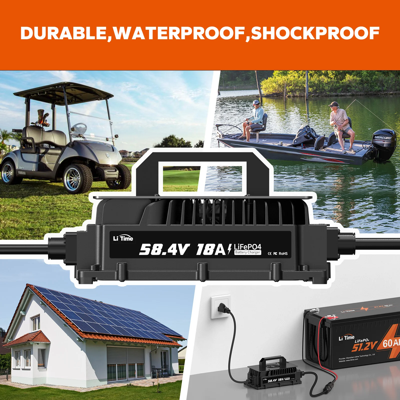 LiTime 48 Volt (58.4) 18A LiFePO4 Battery Charger IP65 Waterproof 10 LiTime 48 Volt (58.4) 18A LiFePO4 Battery Charger IP65 Waterproof