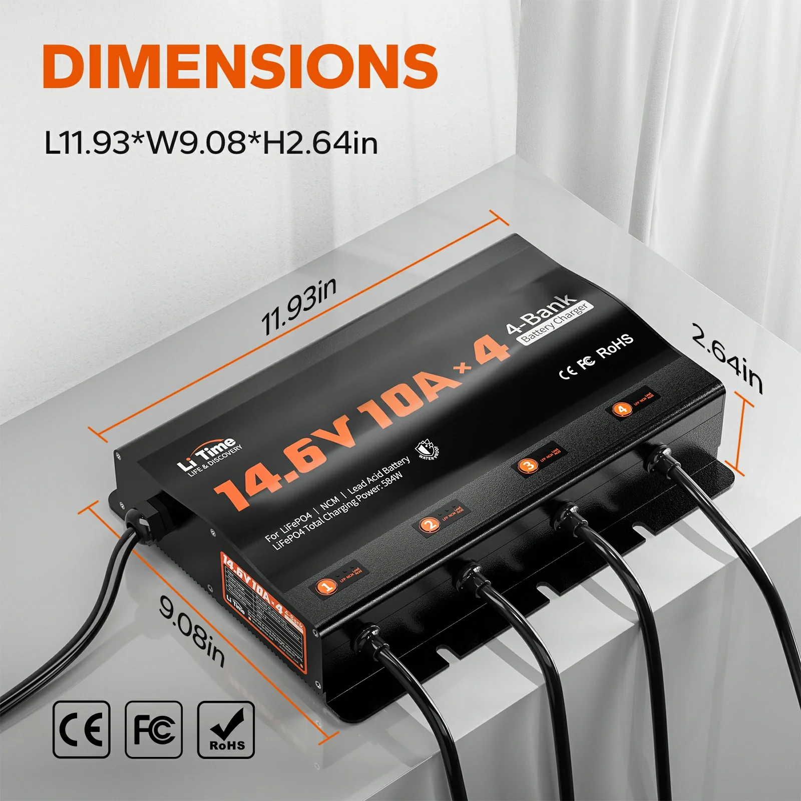 LiTime 4 Bank 12V 10A Battery Charger for Marine, RV