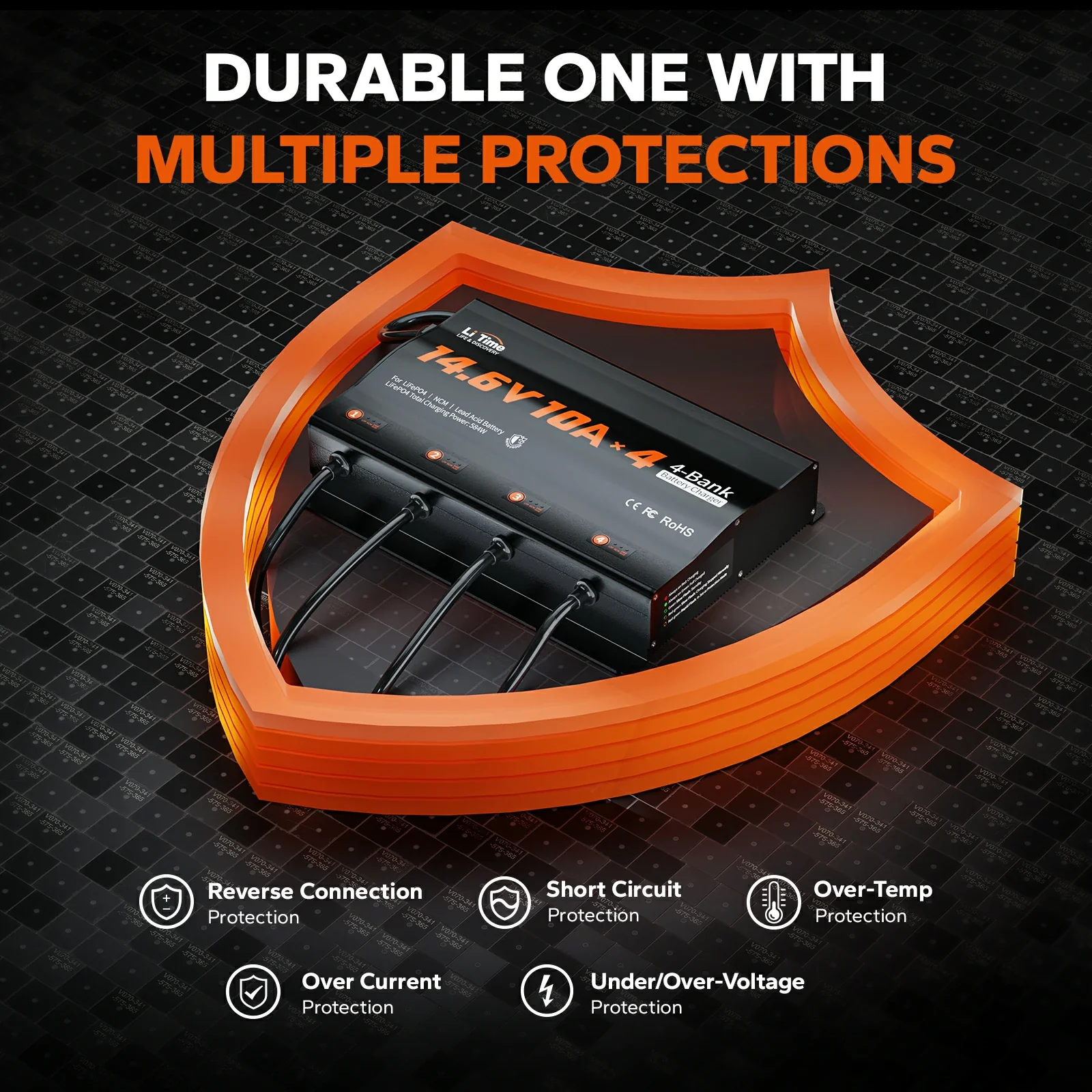 LiTime 4 Bank 12V 10A Battery Charger for Marine, RV 5 LiTime 4 Bank 12V 10A Battery Charger for Marine, RV