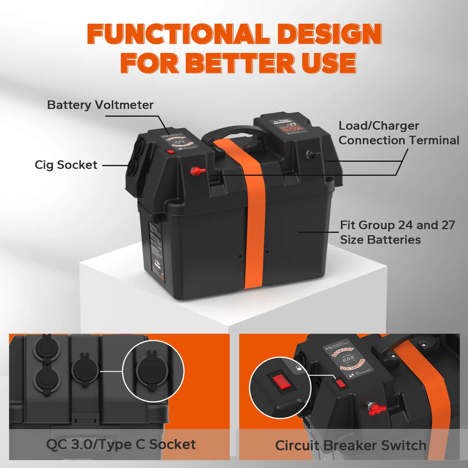 LiTime Group 24/27/31 Marine Battery Box, Built-in Voltmeter 3 LiTime Group 24/27/31 Marine Battery Box, Built-in Voltmeter